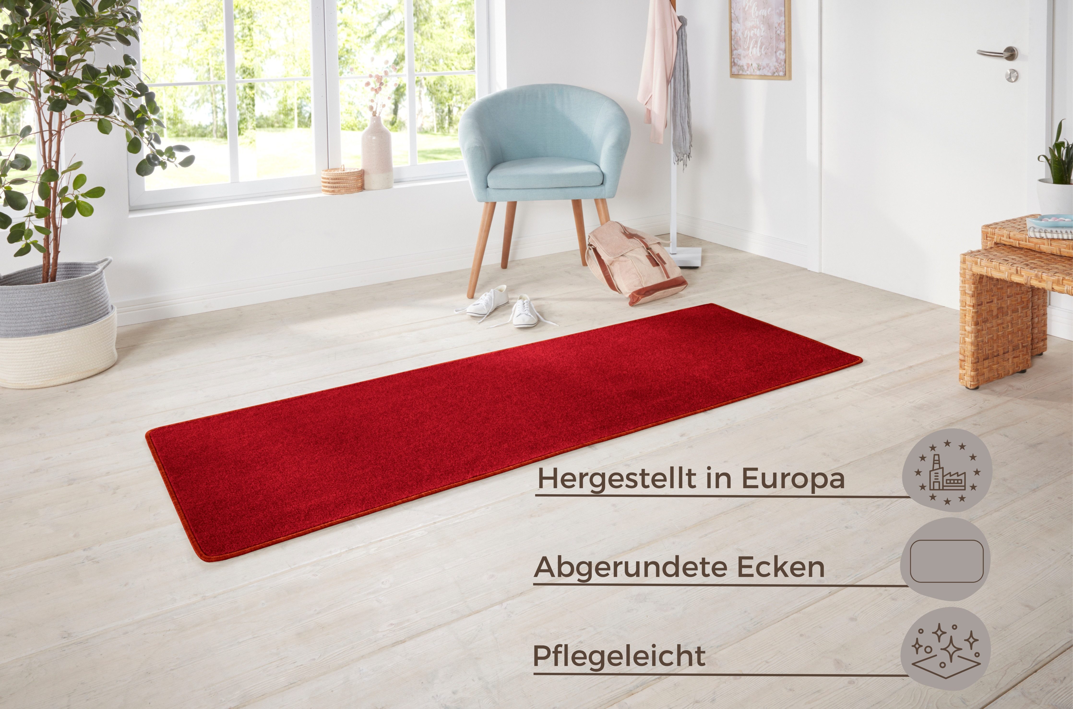 HANSE Home Vloerkleed Shashi Kortpolig, effen kleuren, loper, zacht, eetkamer, kinderkamer, gang
