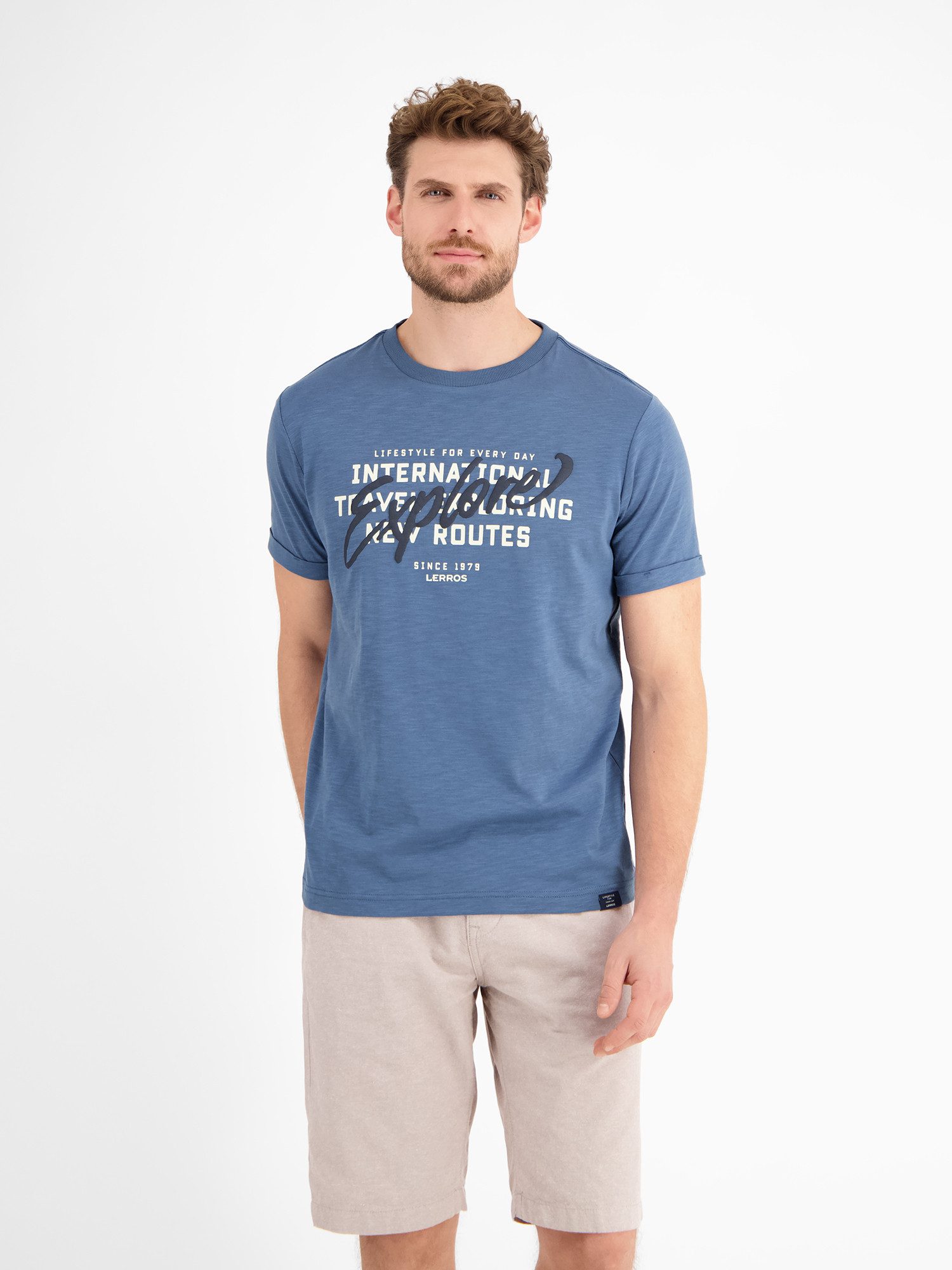 Lerros T-shirt LERROS heren jersey T-shirt met borstprint