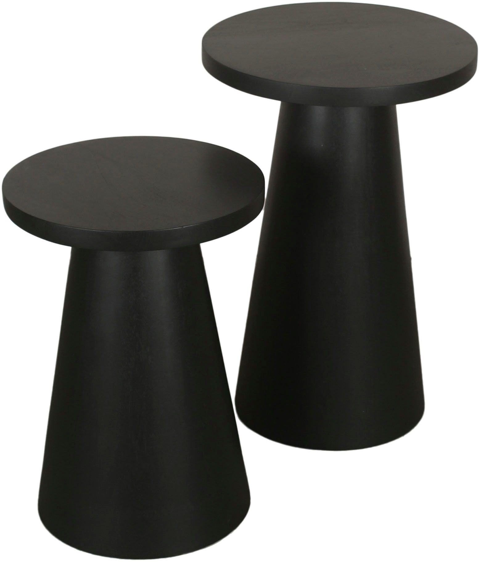 byLIVING Bijzettafel Kegel uit massief hout in zwart of white wash, verschillende maten (set)