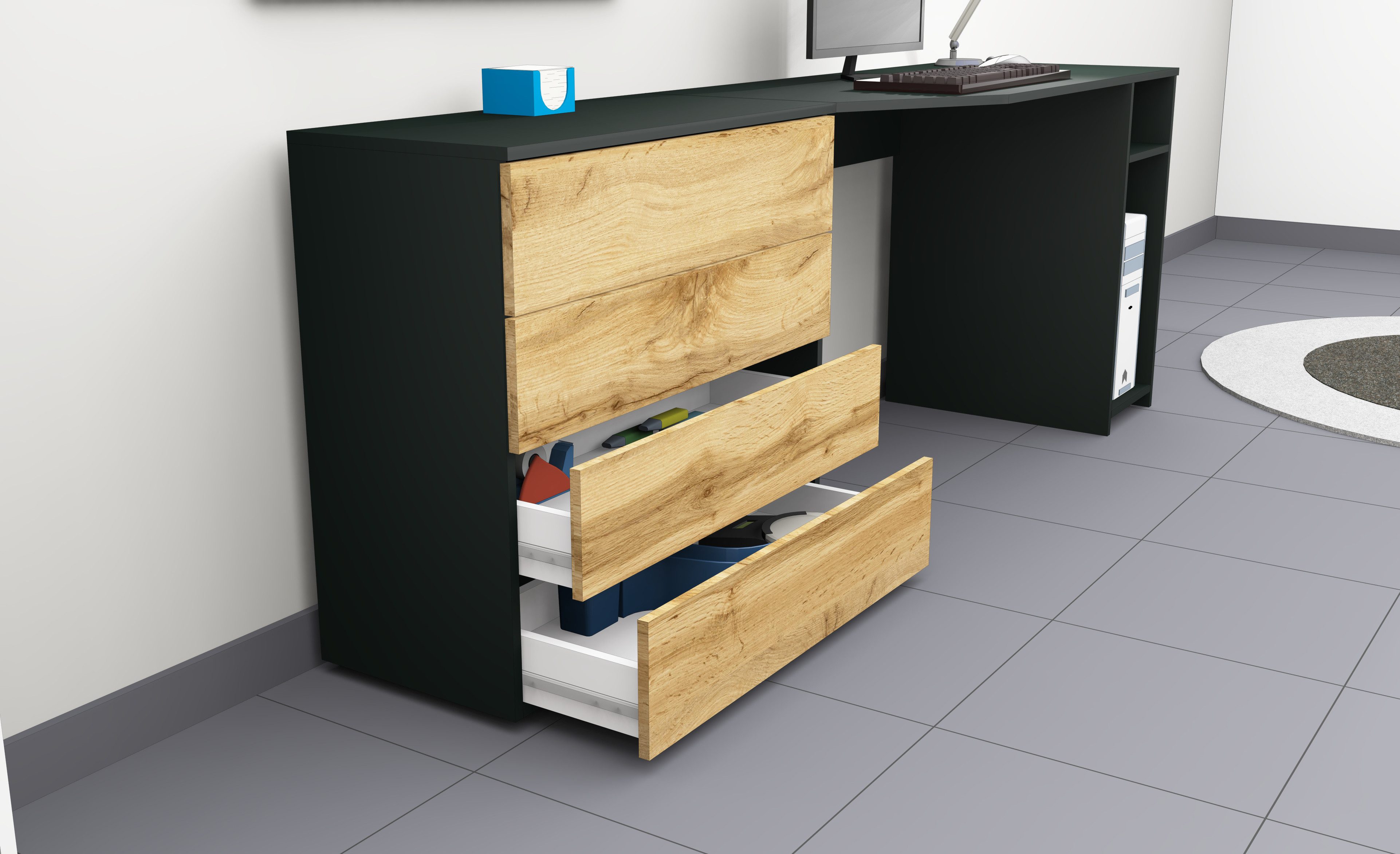 borchardt Möbel Bureau Vaasa Breedte 196 cm, push-to-openfunctie