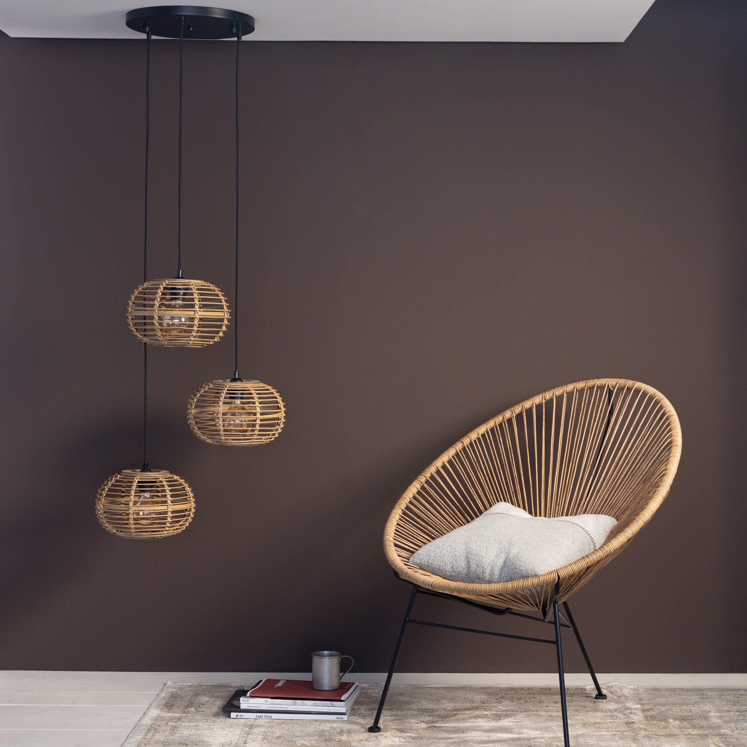 Brilliant Leuchten Hanglamp Woodball 3-vlamige bamboe hanglamp - 3 x e27 max. 40 w - 142 cm - d 57 cm (1 stuk)