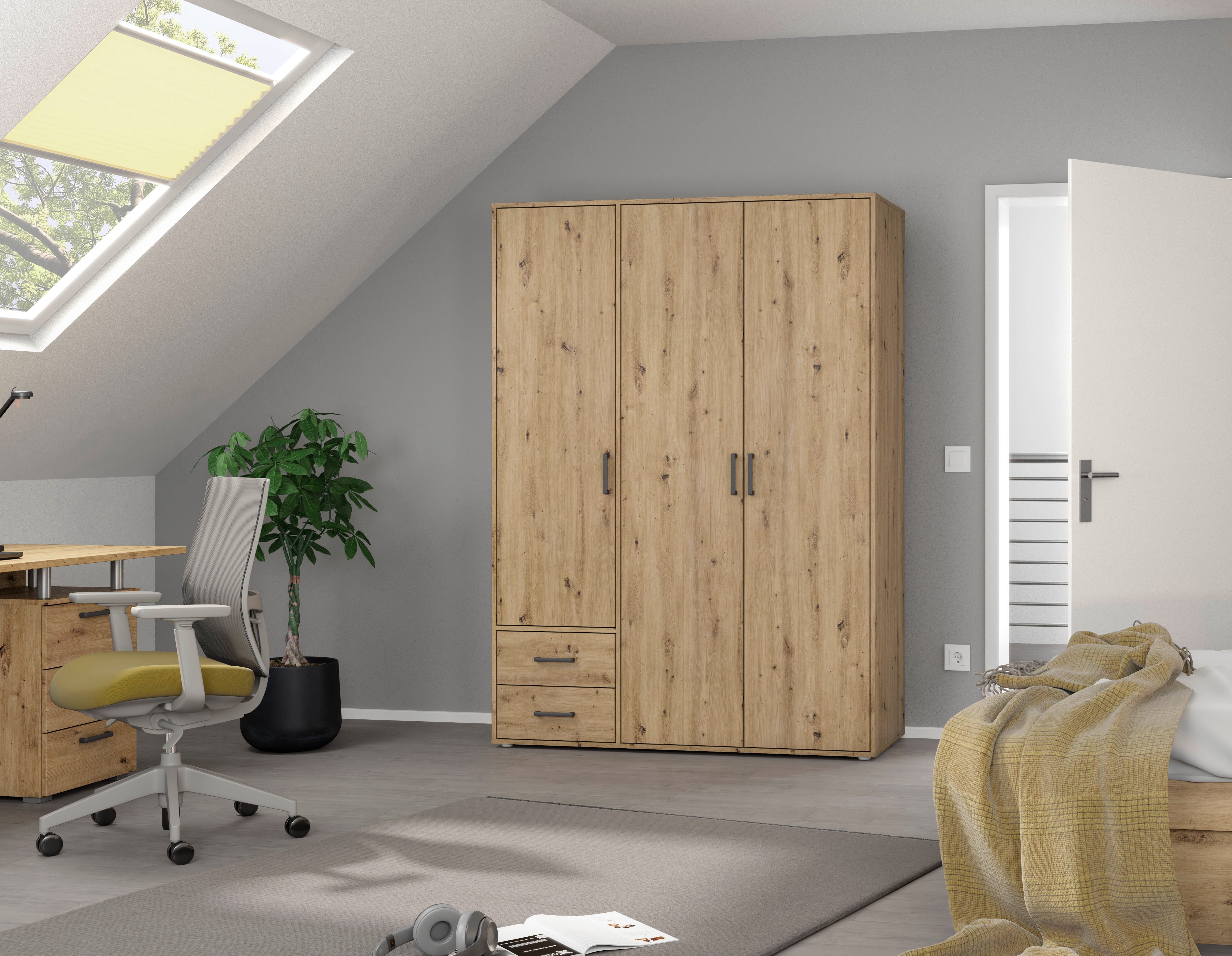 rauch Draaideurkast Kledingkast kast garderobe linnenkast VOYAGER moderne grepen in grijs metallic met buitenlades made in germany