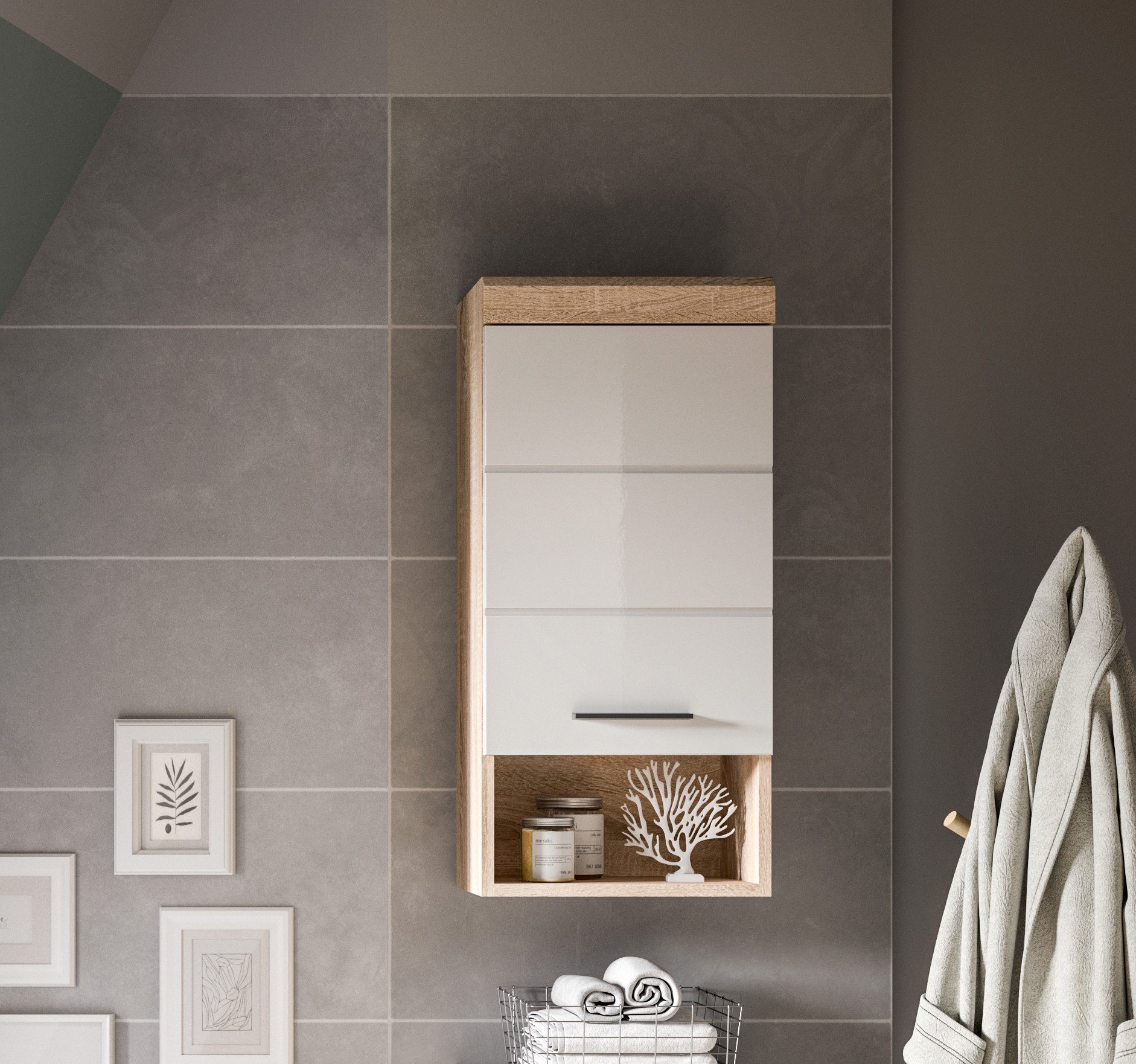 INOSIGN Hangkast Siena, breedte 37 cm, 1 deur, 1 open vak, 1 legplank, MDF-front in verschillende kleuren verkrijgbaar, badkamermeubels, badkamerkast, kast, badkamer (1 stuk)