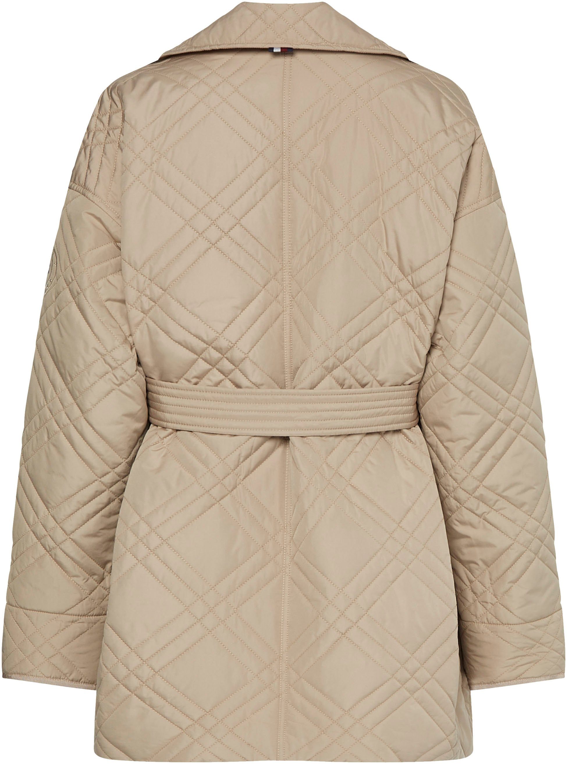 Tommy Hilfiger Gewatteerde jas QUILTED SHORT TRENCH met bindriem en tommy hilfiger merklabel