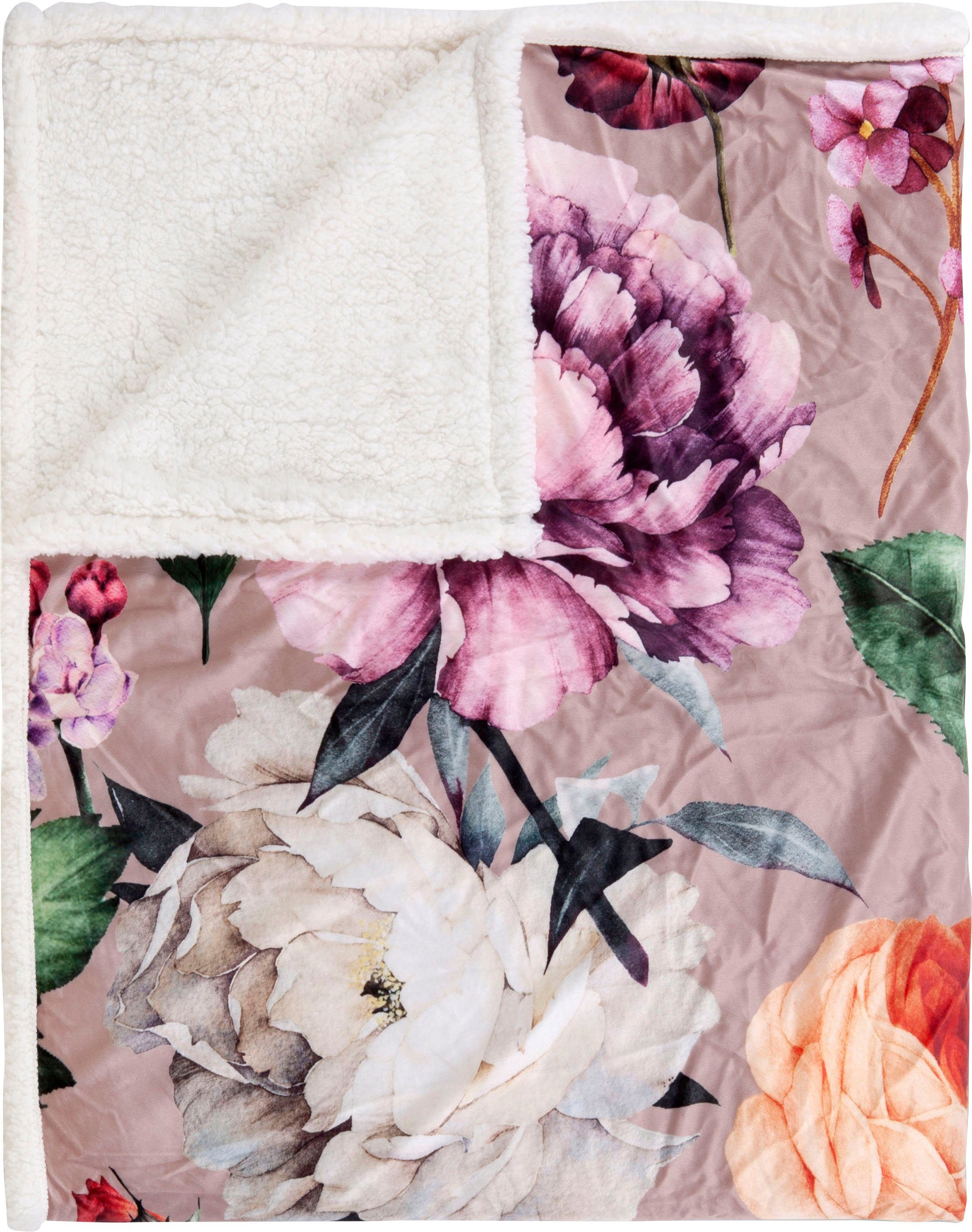 Descanso Plaid Fiori Zeer zacht, knuffeldeken, 130x160 cm, omkeerbaar, bloemen, zand