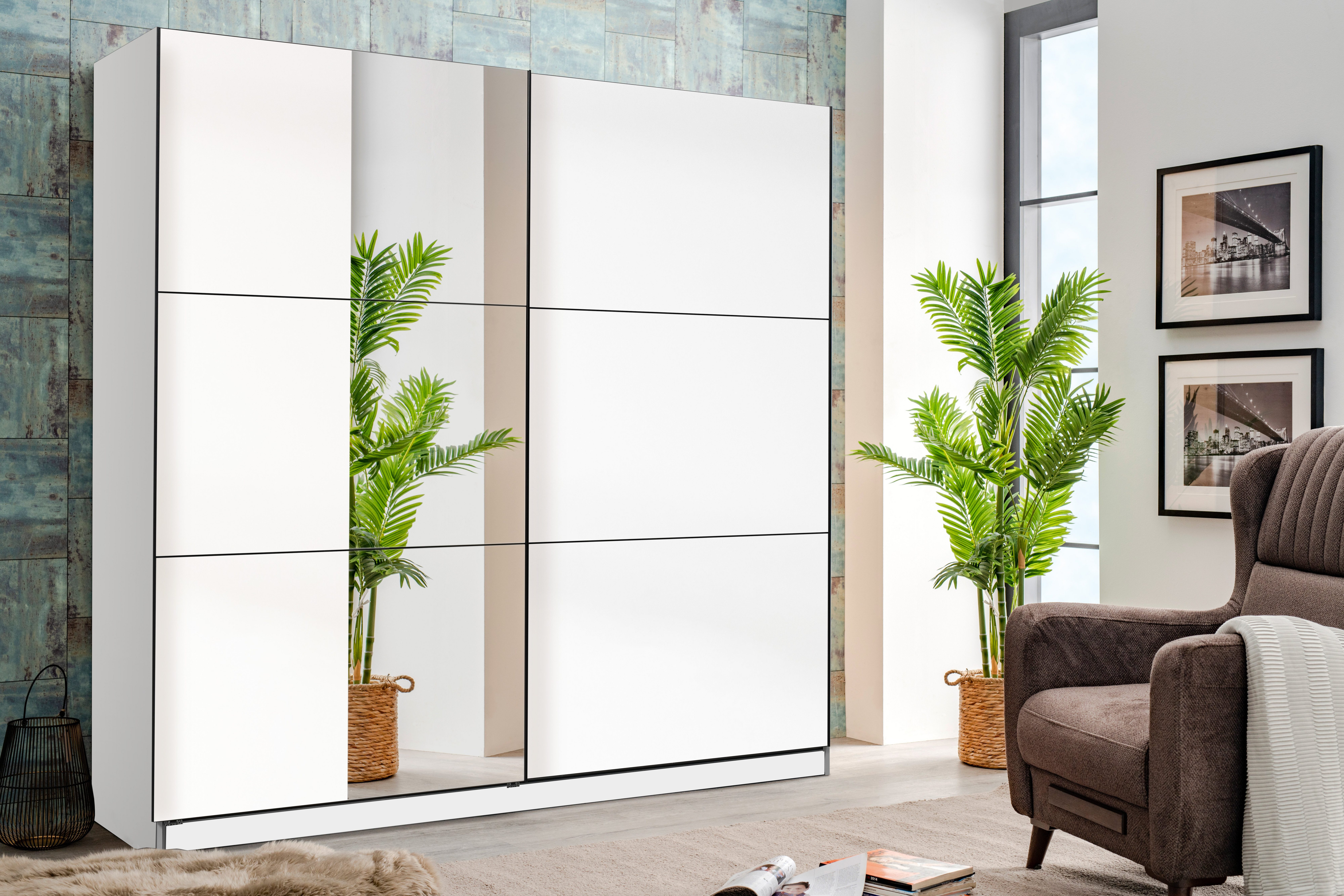 INOSIGN Zweefdeurkast Sierra kledingkast met spiegel linnenkast garderobe Topseller INCLUSIEF interne indeling, FSC®-gecertificeerd, OTTOs Choice