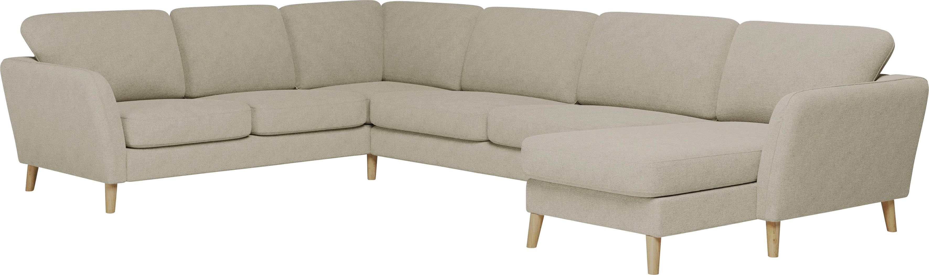 Home affaire Zithoek MARSEILLE XXL 349cm, U-vorm, ottomane rechts/links kiesbaar Massief houten poten van eiken, in verschillend overtrekken en kleurvarianten