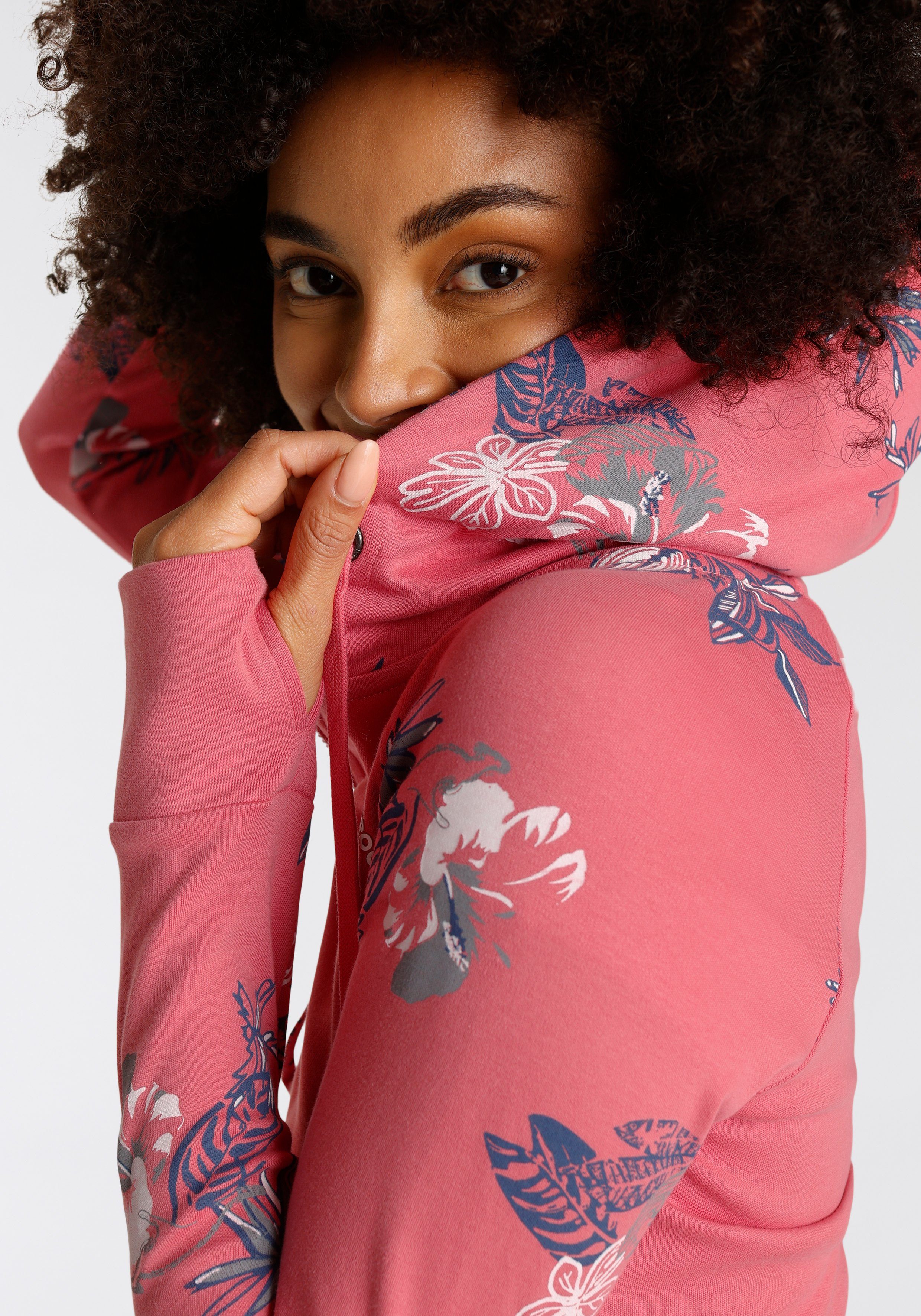 KangaROOS Capuchonsweatvest met bloemenprint in hawaï-look