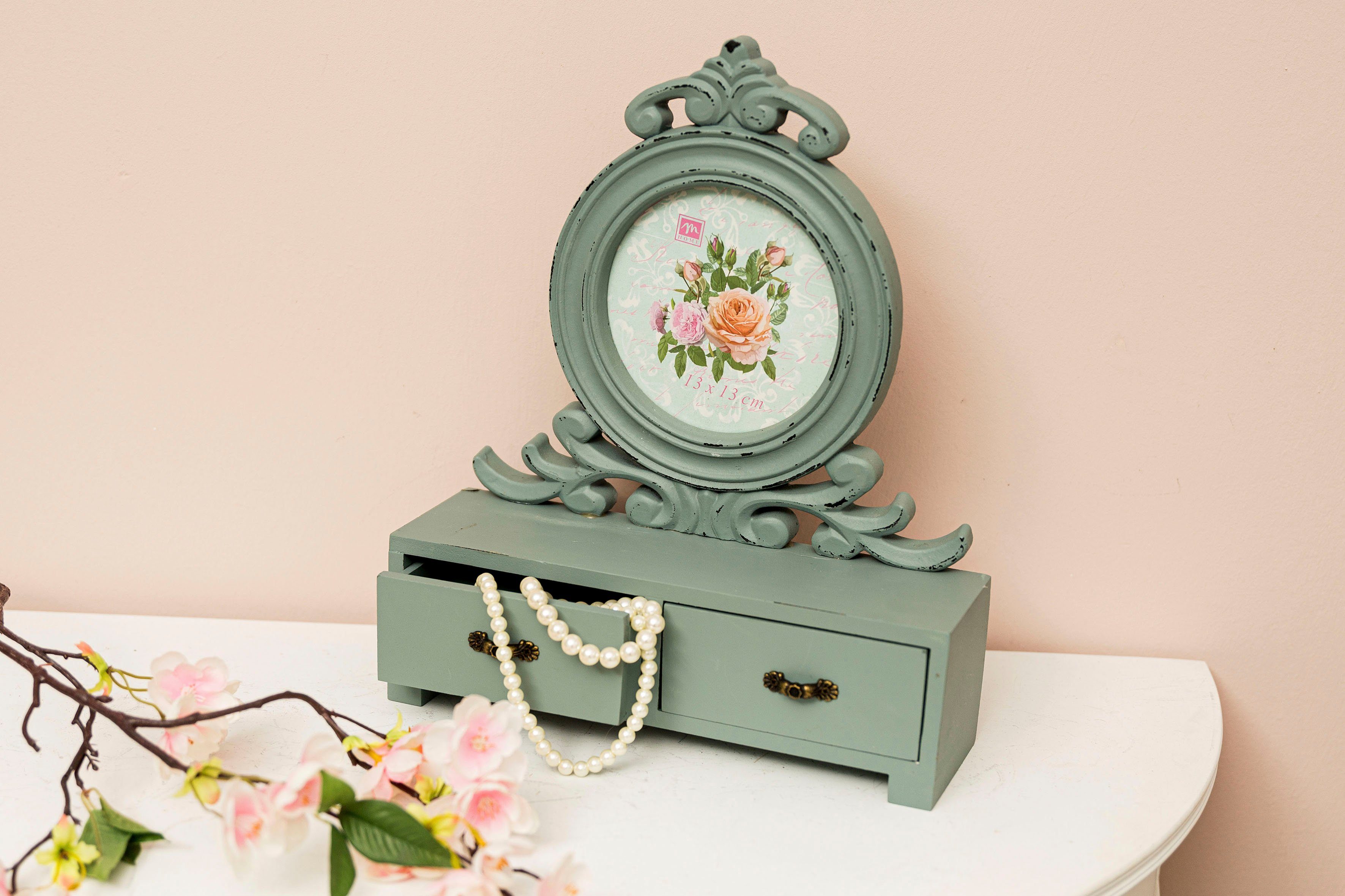 Myflair Möbel & Accessoires Fotolijstje Senja, groen met 2 laden, ook ideaal als bijoubox, shabby look
