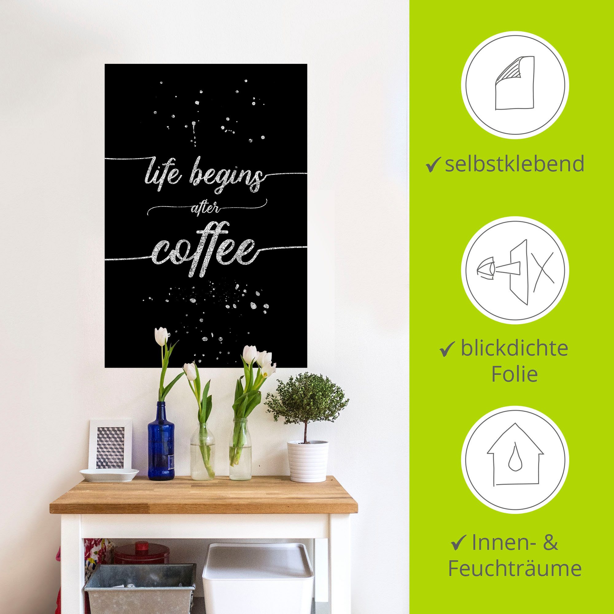 Artland Artprint Het leven begint na de koffie als artprint van aluminium, artprint op linnen, muursticker, verschillende maten