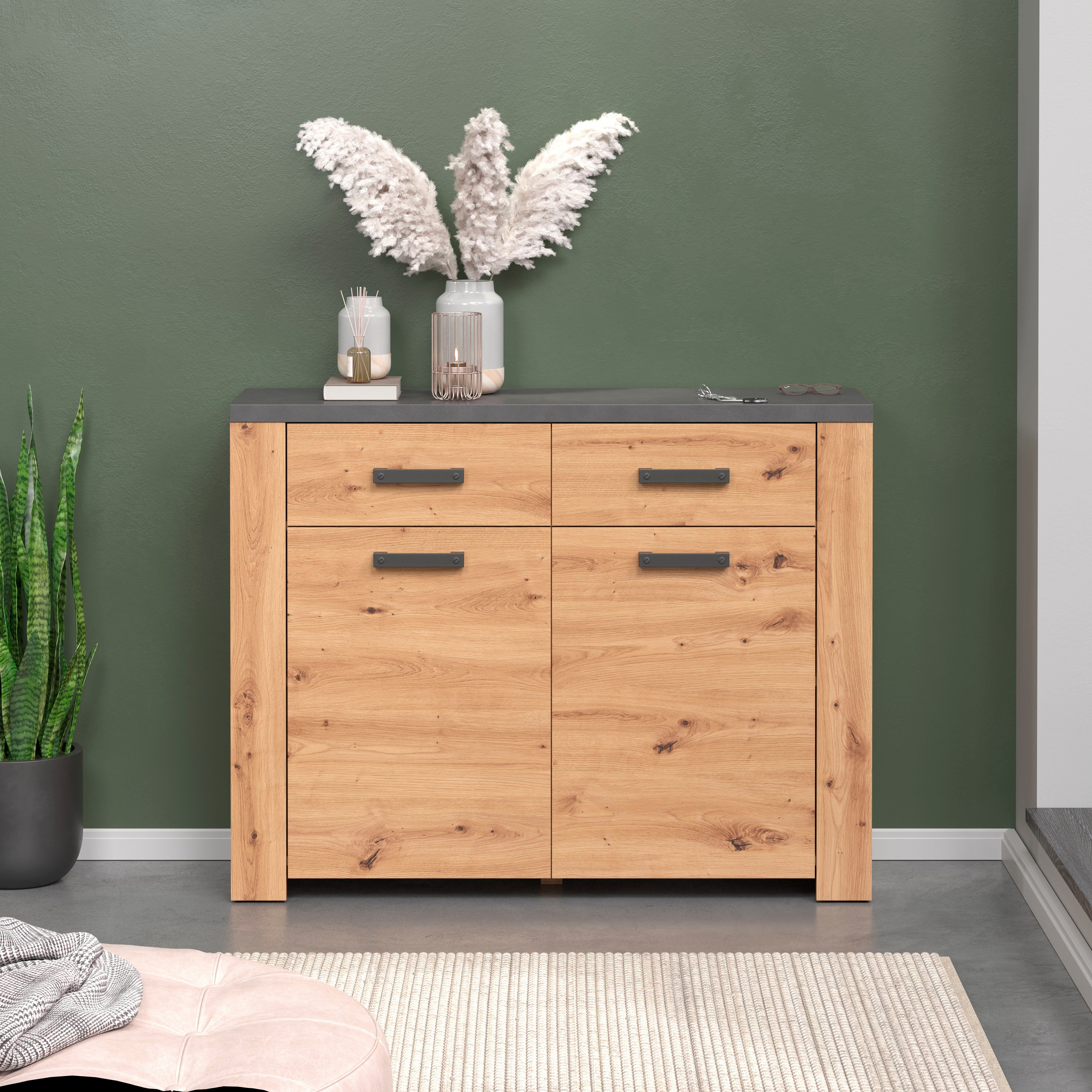 Home affaire Kast Ambres mat echt-hout-look, ca.-afm. bxh: 116x91 cm, lichtbruin, smal (1 stuk)