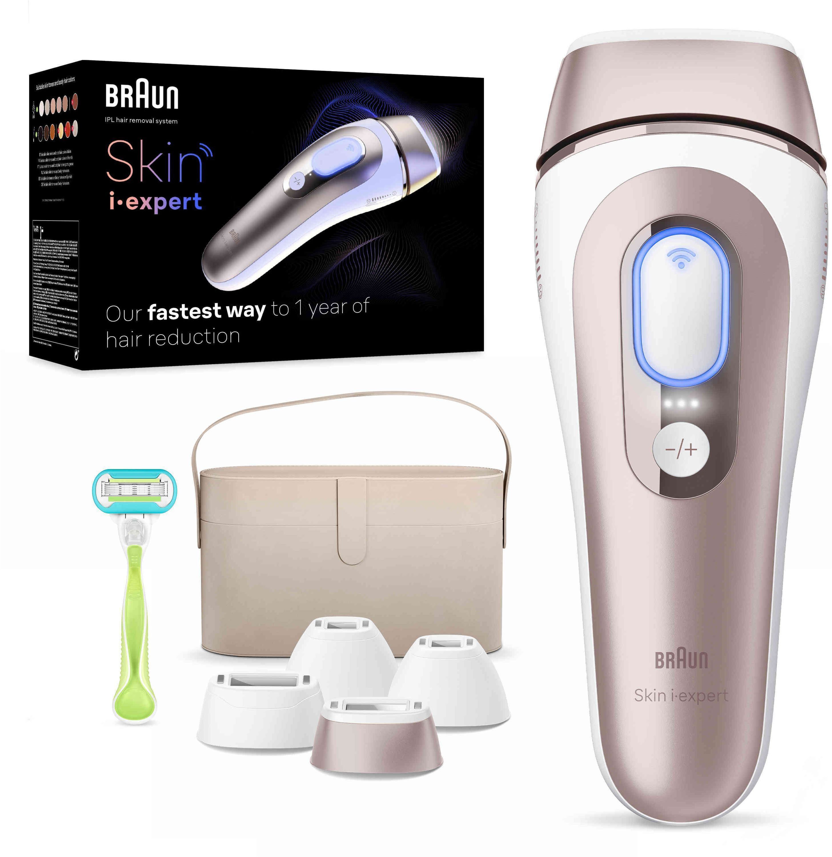 Braun IPL-ontharingsapparaat Smart Skin i·expert PL7387 4 opzetstukken voor gezicht & lichaam, venus scheerapparaat & opbergdoos