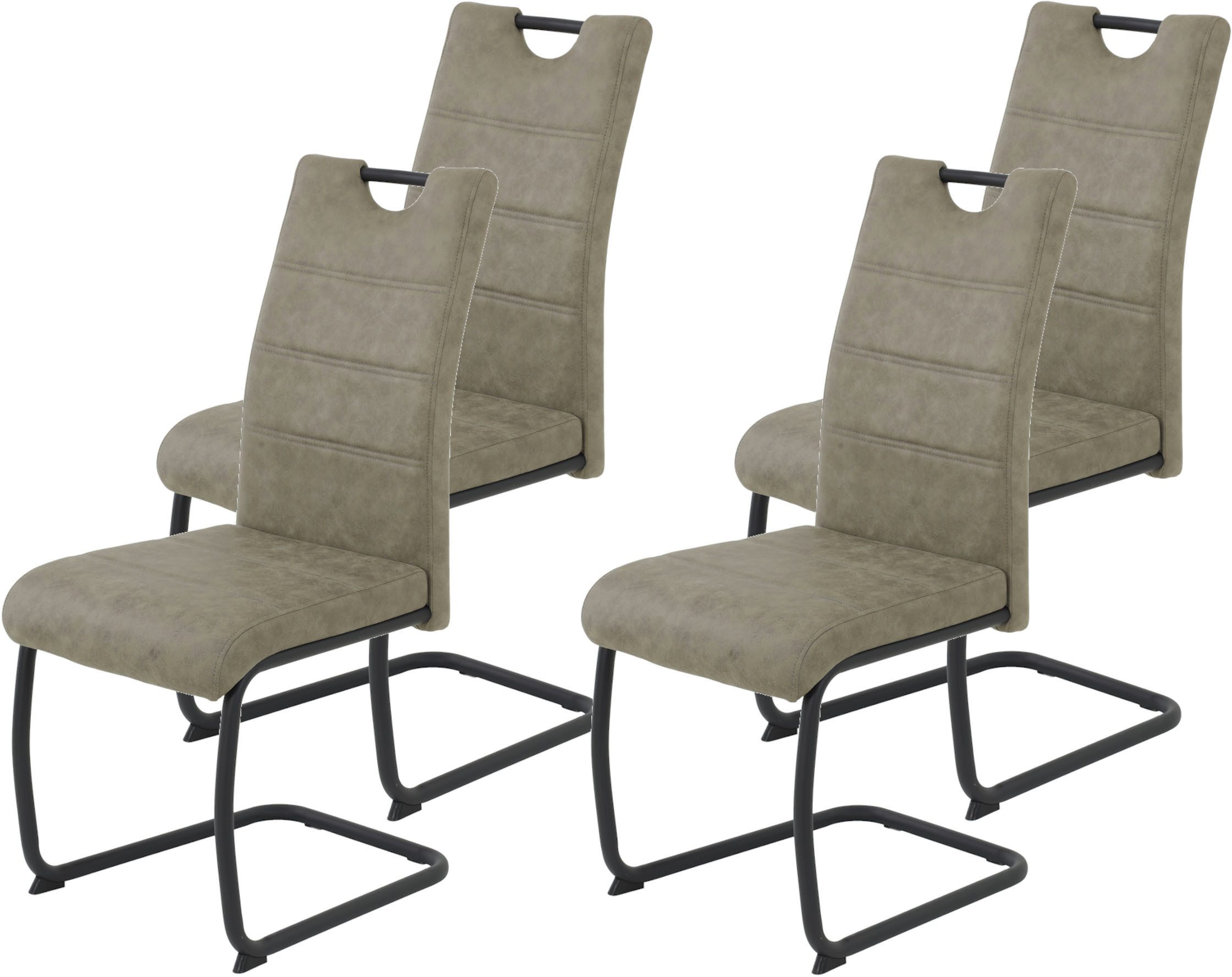 HELA Vrijdragende stoel DUNJA Schommelstoel, vintage look, met handvat, rond buisframe (set, 4 stuks) zweefstoelen bruin