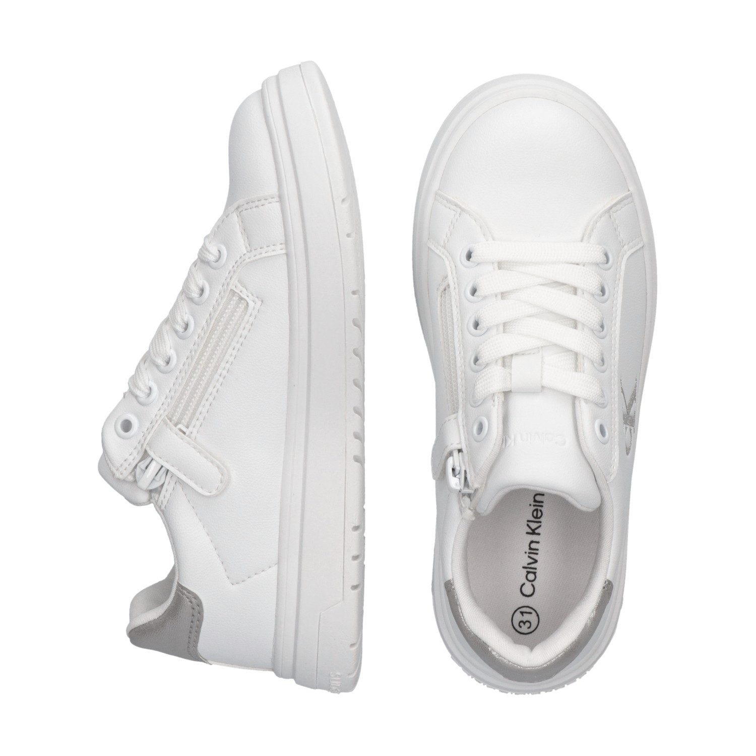 Calvin Klein Sneakers met rits, plateausneaker, veterschoen met metallic inzet