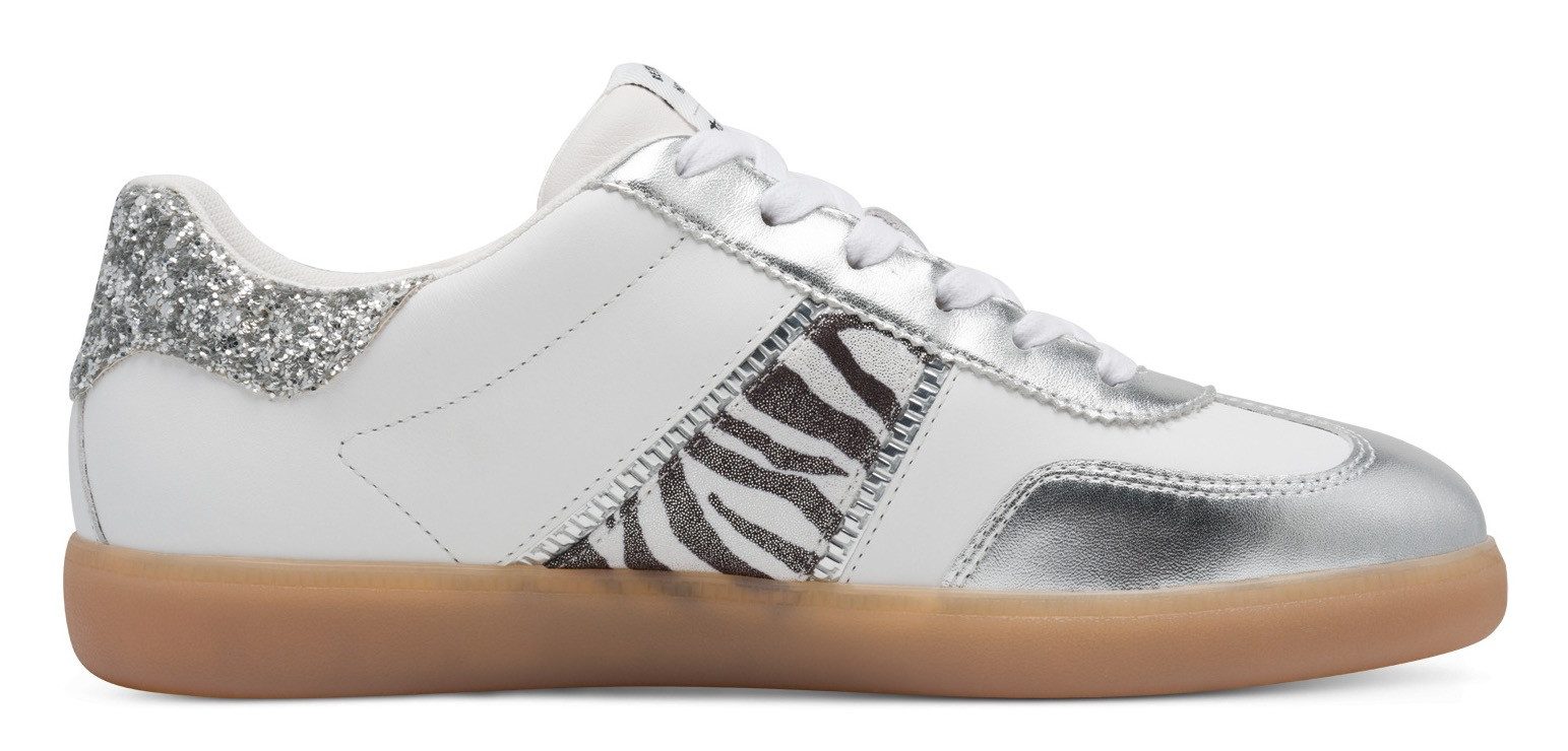 Tamaris Plateausneakers , vrijetijdsschoen, lage schoen, veterschoen met glitter op de hiel