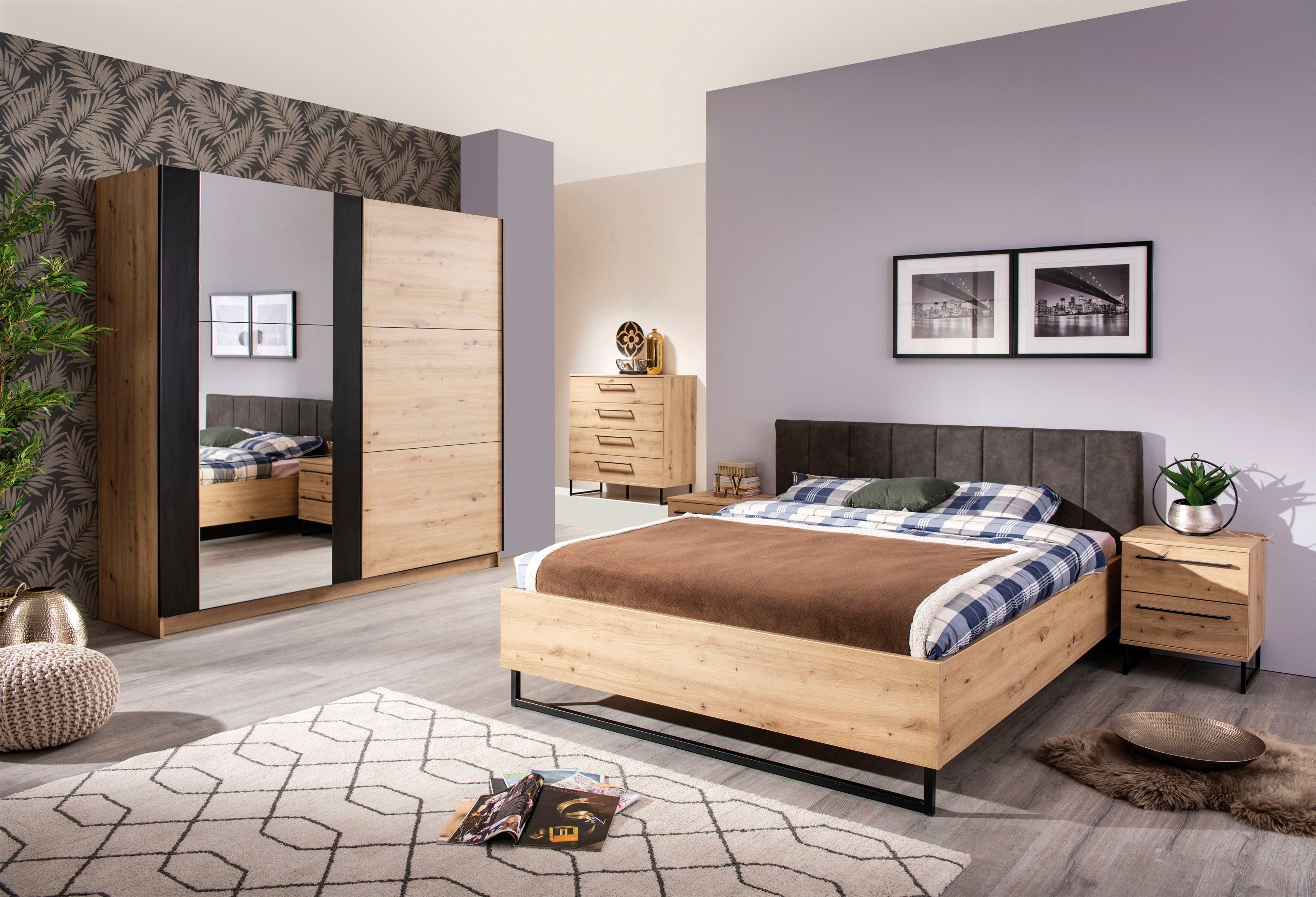 INOSIGN Ladekast Sardinië, 91x92,5x42cm, FSC® gecertificeerd houtmateriaal met 4 lades, met trendy zwarte handgrepen en metalen voeten