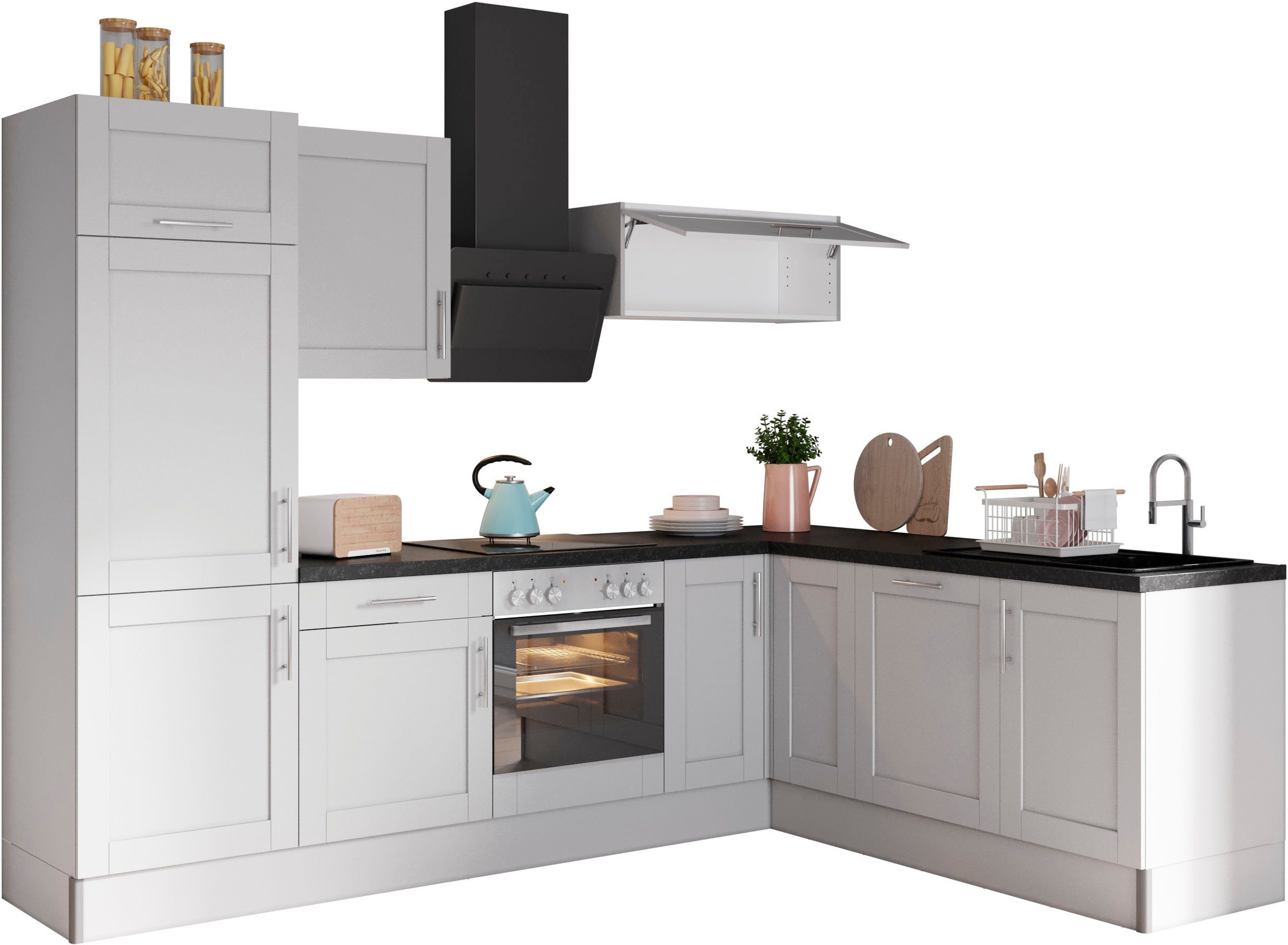 Kochstation Keuken KS-Ahus 200 x 270 cm breed, optioneel met elektrische apparaten, soft close functie keukenkast series maat - grijs