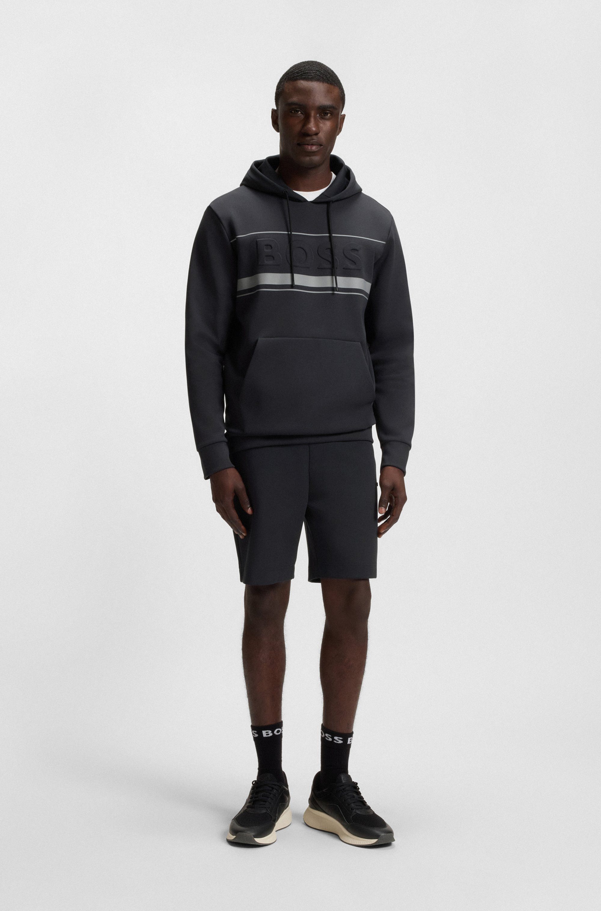 BOSS GREEN Hoodie Soody Zone met geperst logo en sportieve strepen