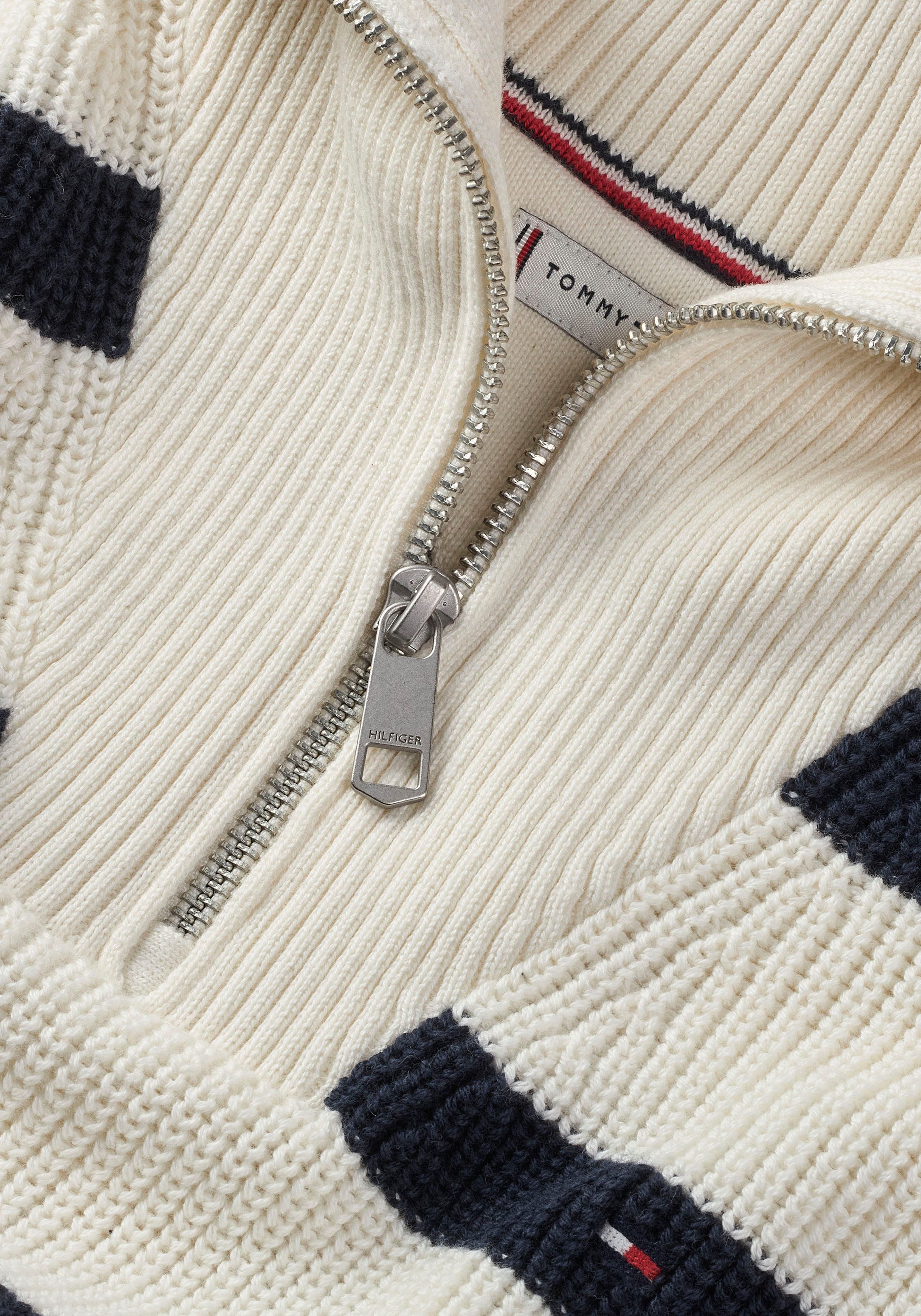 Tommy Hilfiger Schipperstrui STRIPE HALF ZIP SWEATER Kinderen tot 16 jaar met logo-opdruk