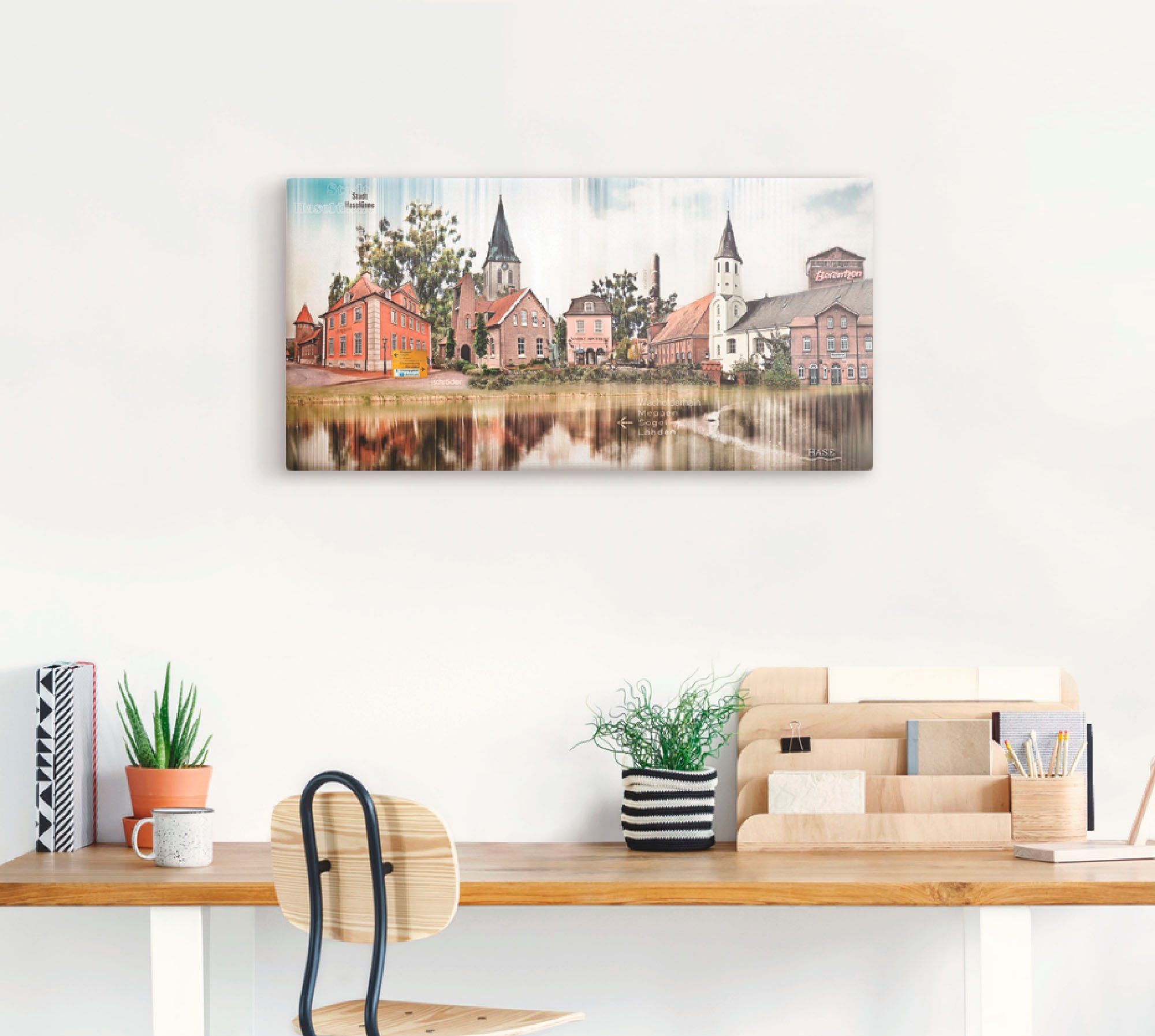 Artland Artprint op linnen Haselünne stadsgezicht collage Emsland