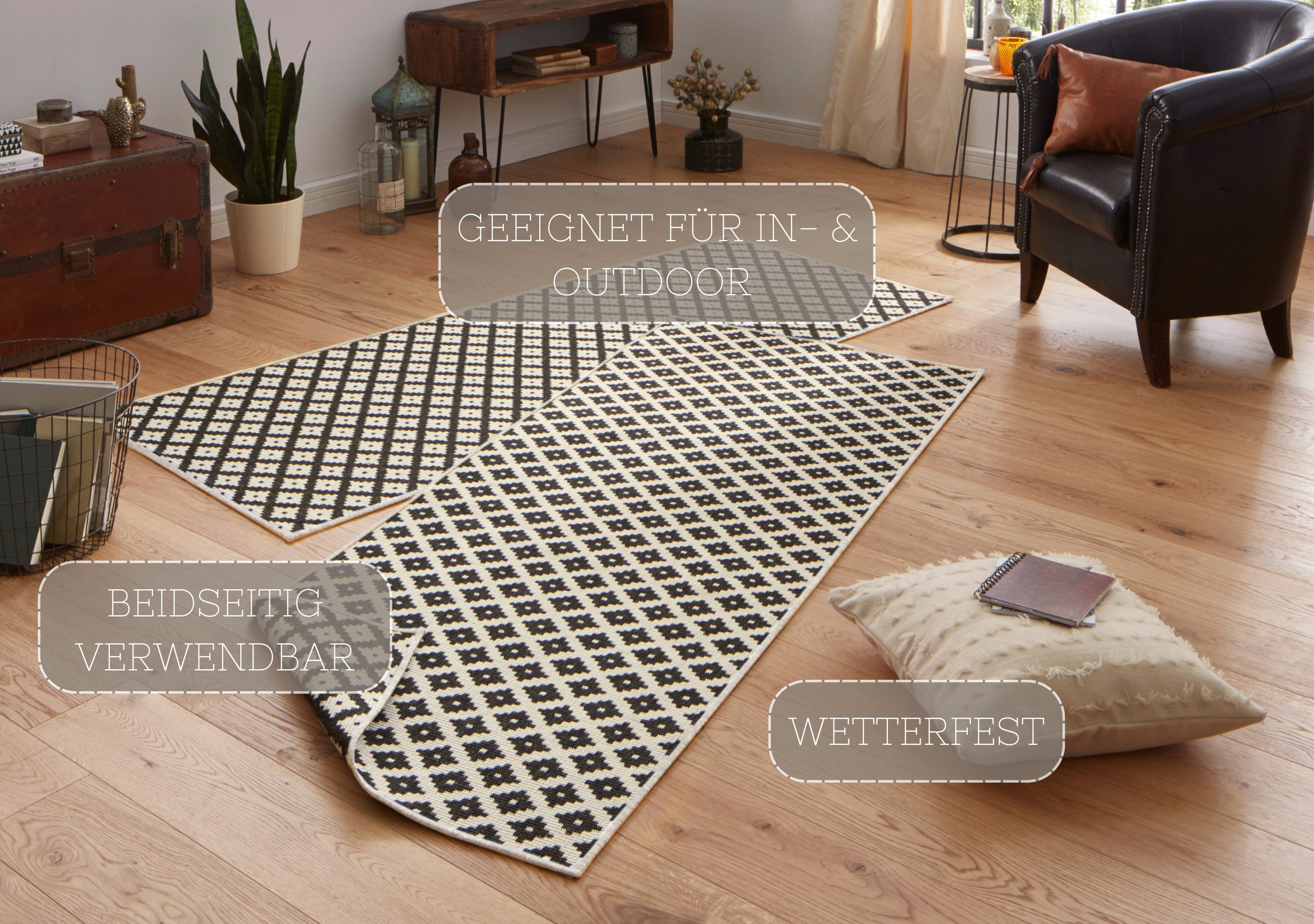 HANSE Home Vloerkleed Nizza omkeerbaar tapijt Binnen- en buitengebruik, weerbestendig, balkon, loper, woonkamer, waterbestendig