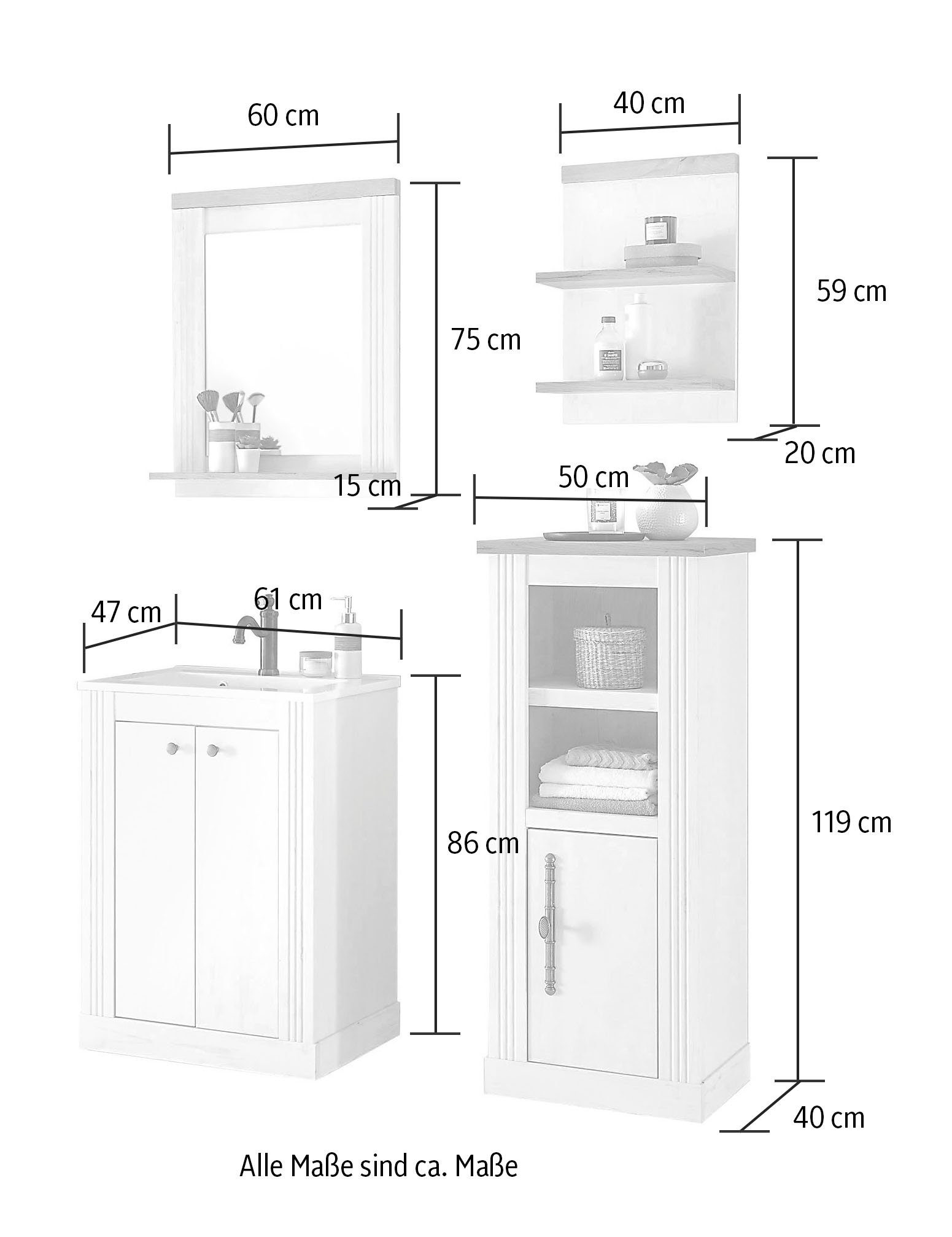 Home affaire Badkamerserie WESTMINSTER, badkamer in landhuisstijl, 4-delig badkamer (4-delig)