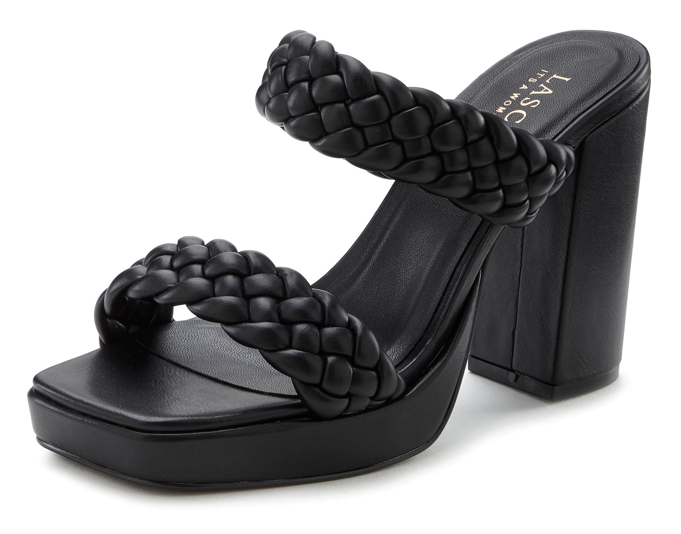 Lascana Slippers Mule, sandaal, open schoen, verfijnde bandjes in vlechtontwerp