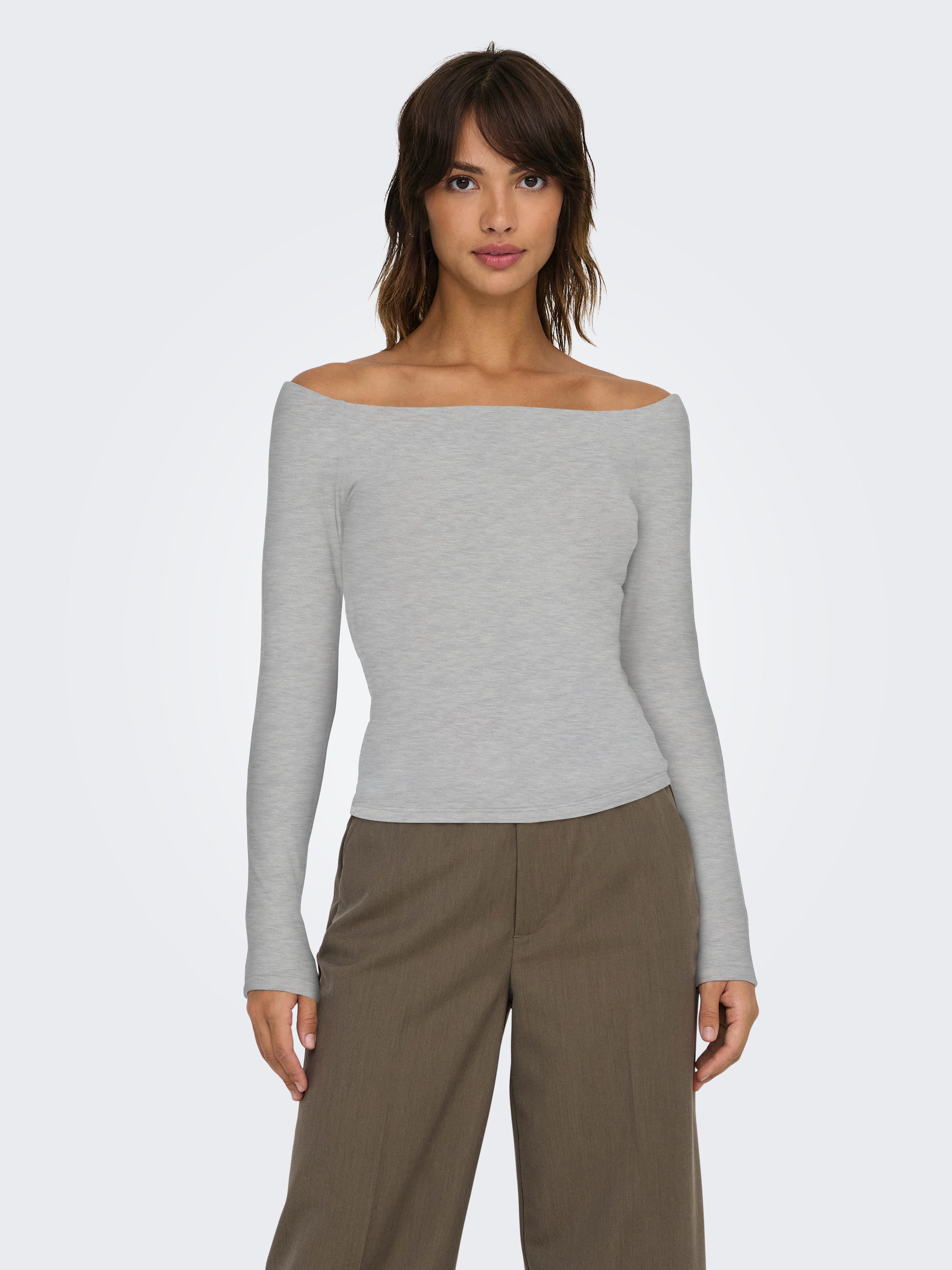 Only Shirt met lange mouwen ONLGLAMOUR L/S BOAT NECK TOP BOX CC JRS dames longsleeves maat S (36) grijs