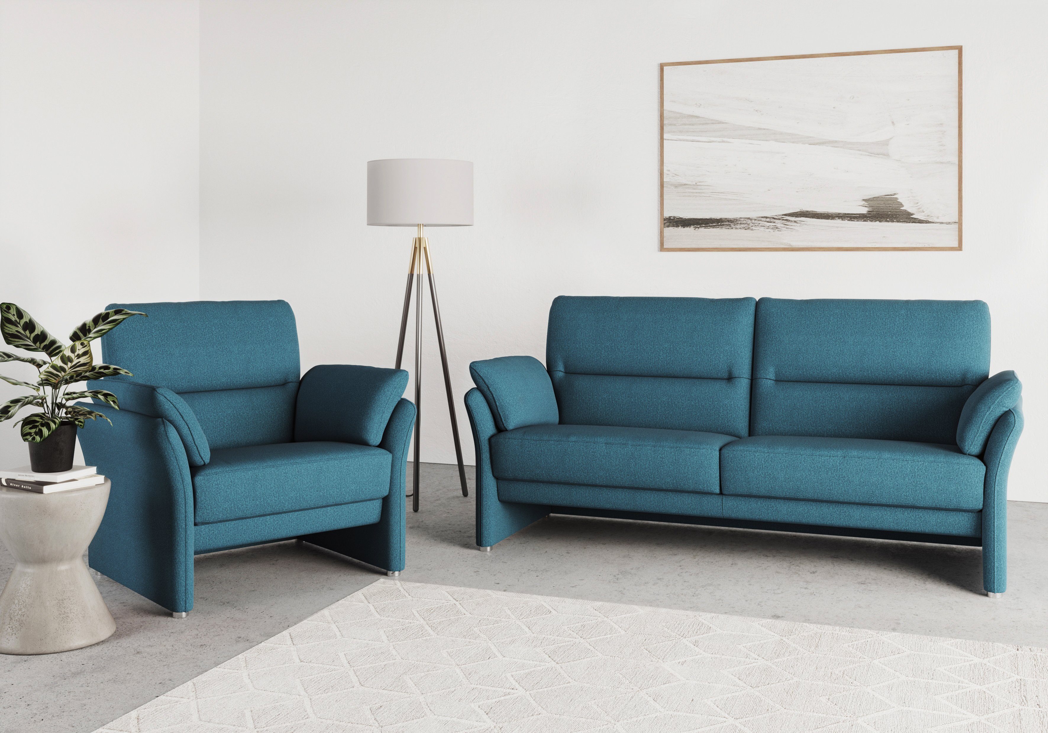 DOMO collection 2,5-zits Pina, smalle armleuningen, met bonellvering, compact & elegant Hoge zitcomfort, luxe microvezel leerlook, rood, breedte 199 cm