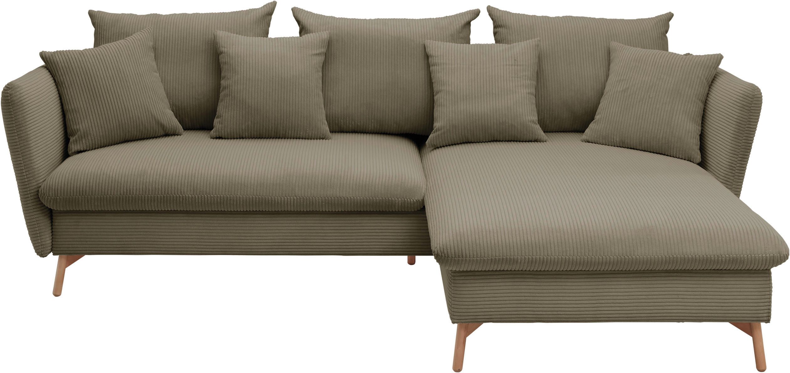 andas Hoekbank MERLE, 258 cm, L-vorm, prachtige corduroy, met slaapfunctie en bedlade, ligoppervlak 224 x 139