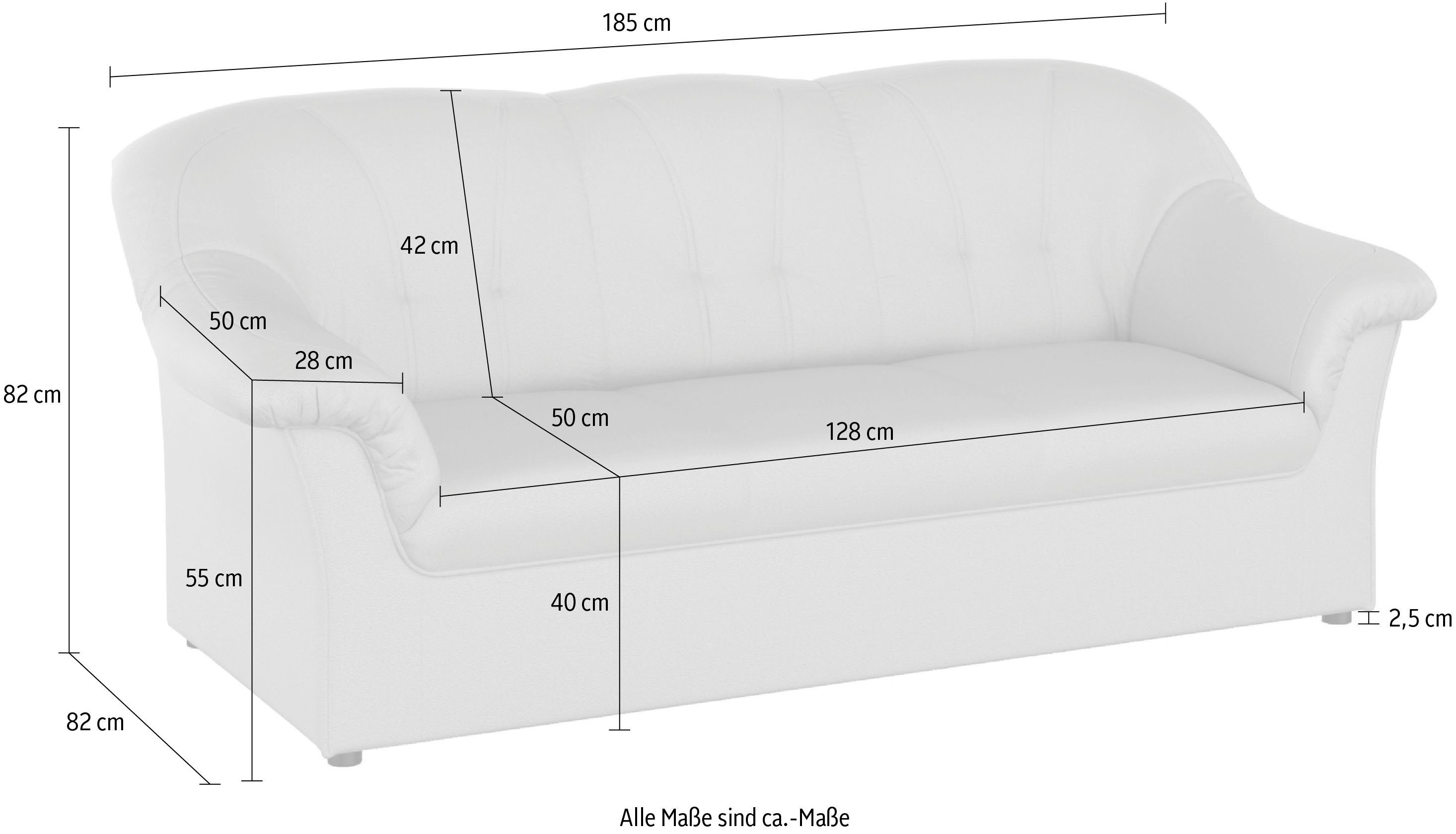 DOMO collection 3-zitsbank Pegnitz voor kleine ruimtes, breedte 185cm