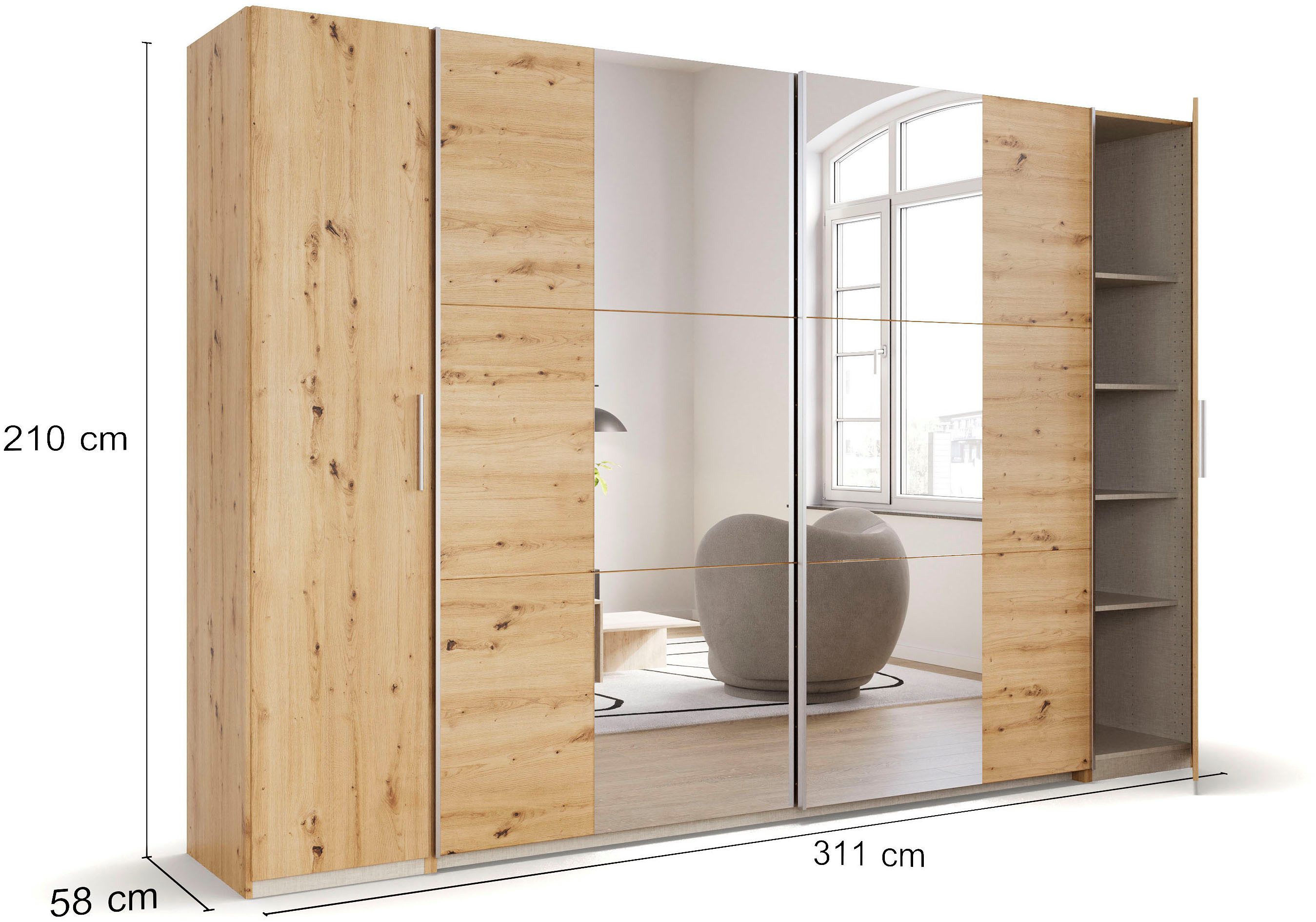 rauch Zweefdeurkast Kledingkast draaideurkast kast garderobe KRONACH TOPSELLER met draaideuren en schuifdeuren en spiegels, veel planken made in germany
