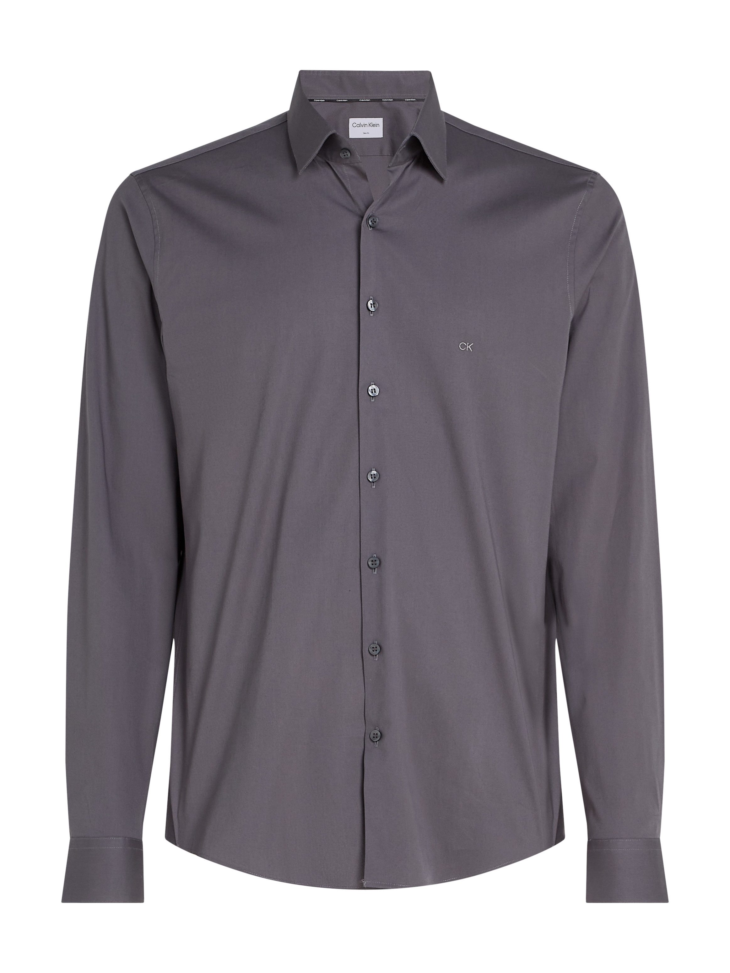 Calvin Klein Businessoverhemd POPLIN STRETCH SLIM SHIRT met kent-kraag logoprint op borsthoogte