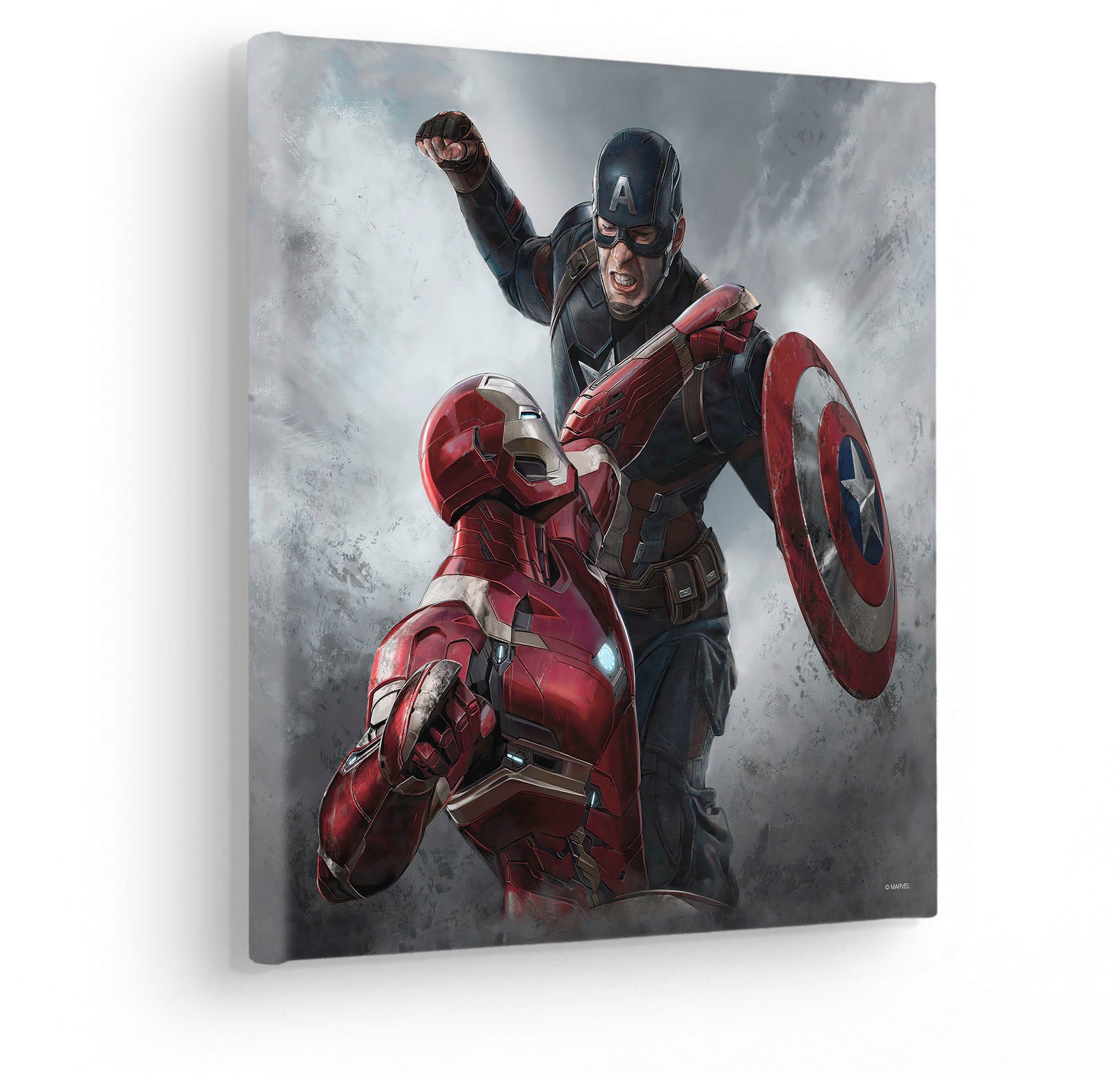 Komar Artprint op linnen Captain America vs. Iron Man - Afmeting 30 x 30 cm (1 stuk)