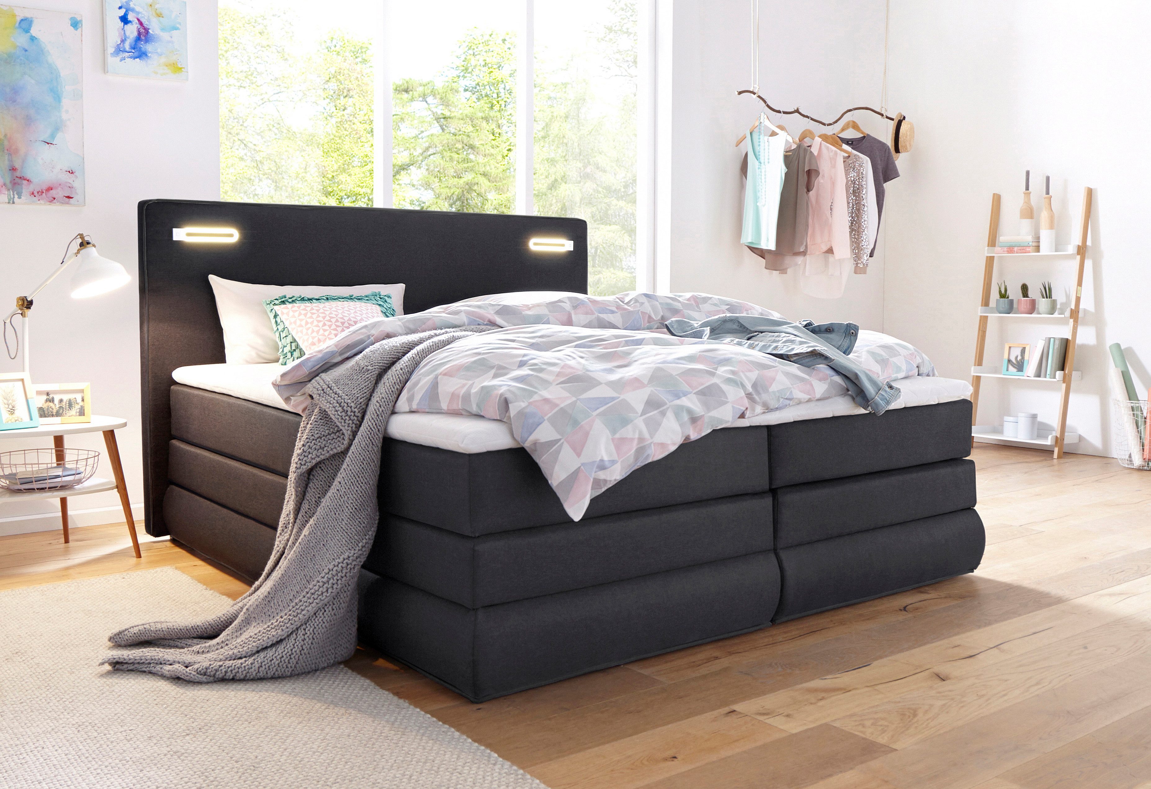 COLLECTION AB Boxspring Ninoni incl. bedlade, topper en optioneel met led-verlichting boxsprings grijs