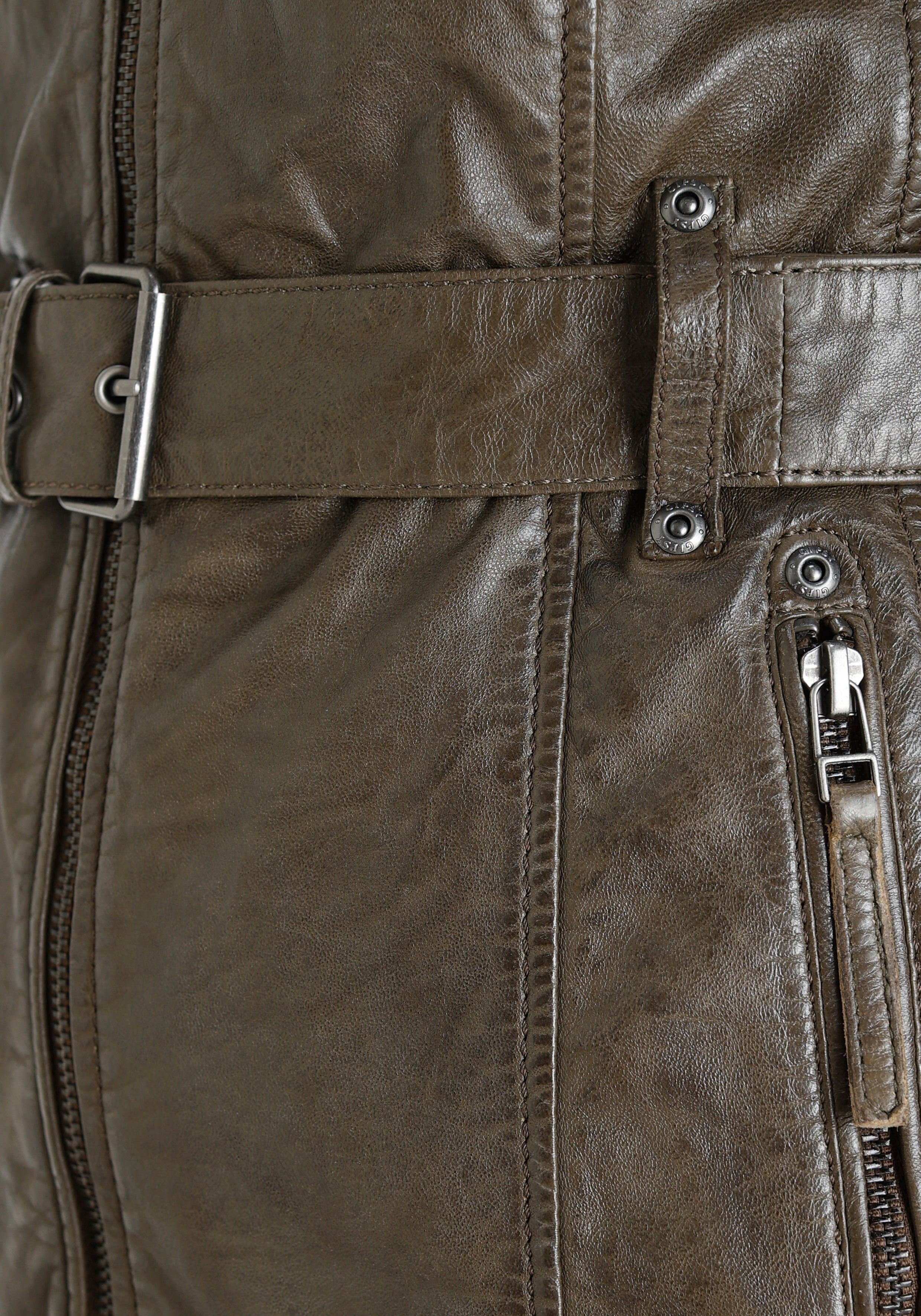 Mauritius Lange, leren jas BENTE2 lange leren jack met riem & afneembare capuchoninlay (Met riem)