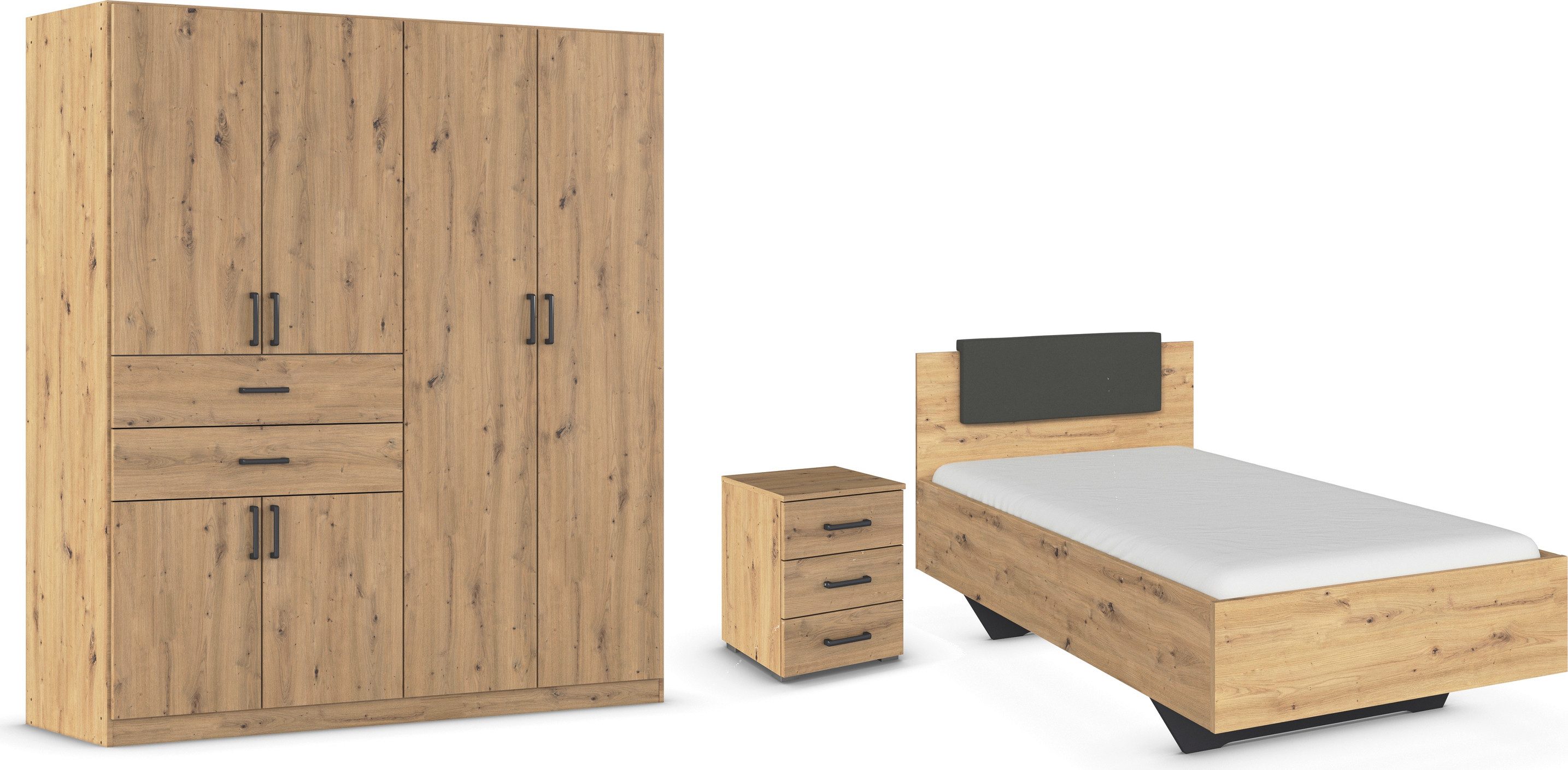 rauch Slaapkamerserie Compleet kamer compleet slaapkamer set (3-delig) MAIKA Kast 3 breedtes, 2 hoogtes, bed 100 cm, nachtkastje MADE IN GERMANY (set, 3-delig)