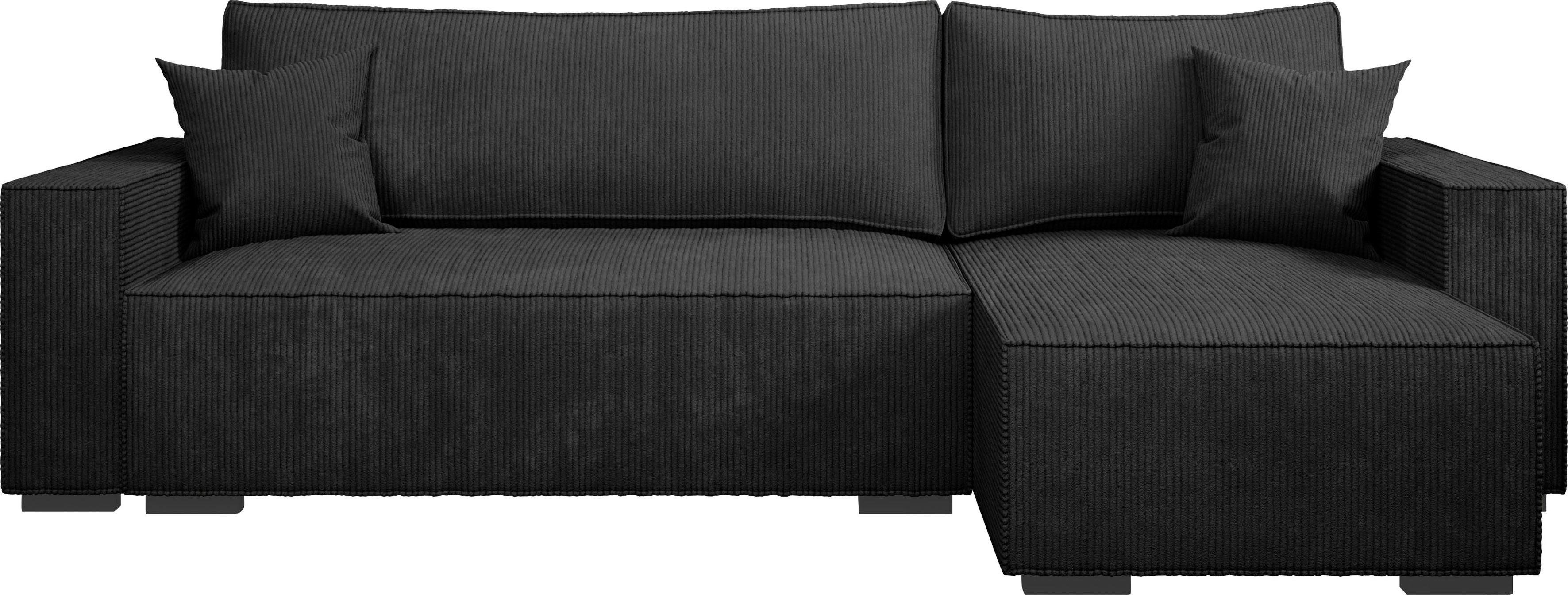 INOSIGN Hoekbank Winton ribfluwelen bank/slaapbank 253 cm Ribfluweel, omkeerbare recamiere, slaapfunctie (130/208 cm), bedbox