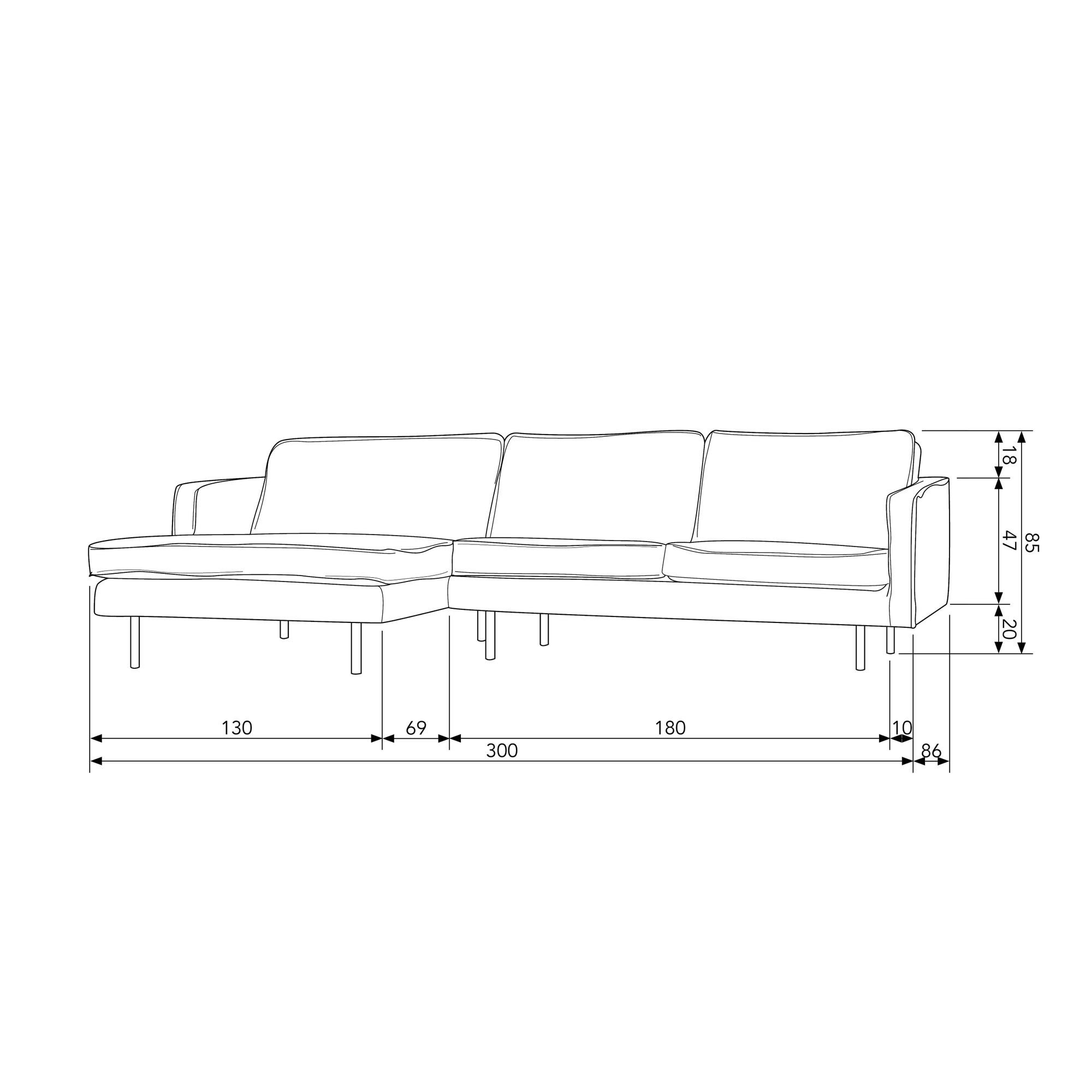 WOOOD Hoekbank Rodeo chaise longue vrijstaand, h 85 cm x b 300 cm