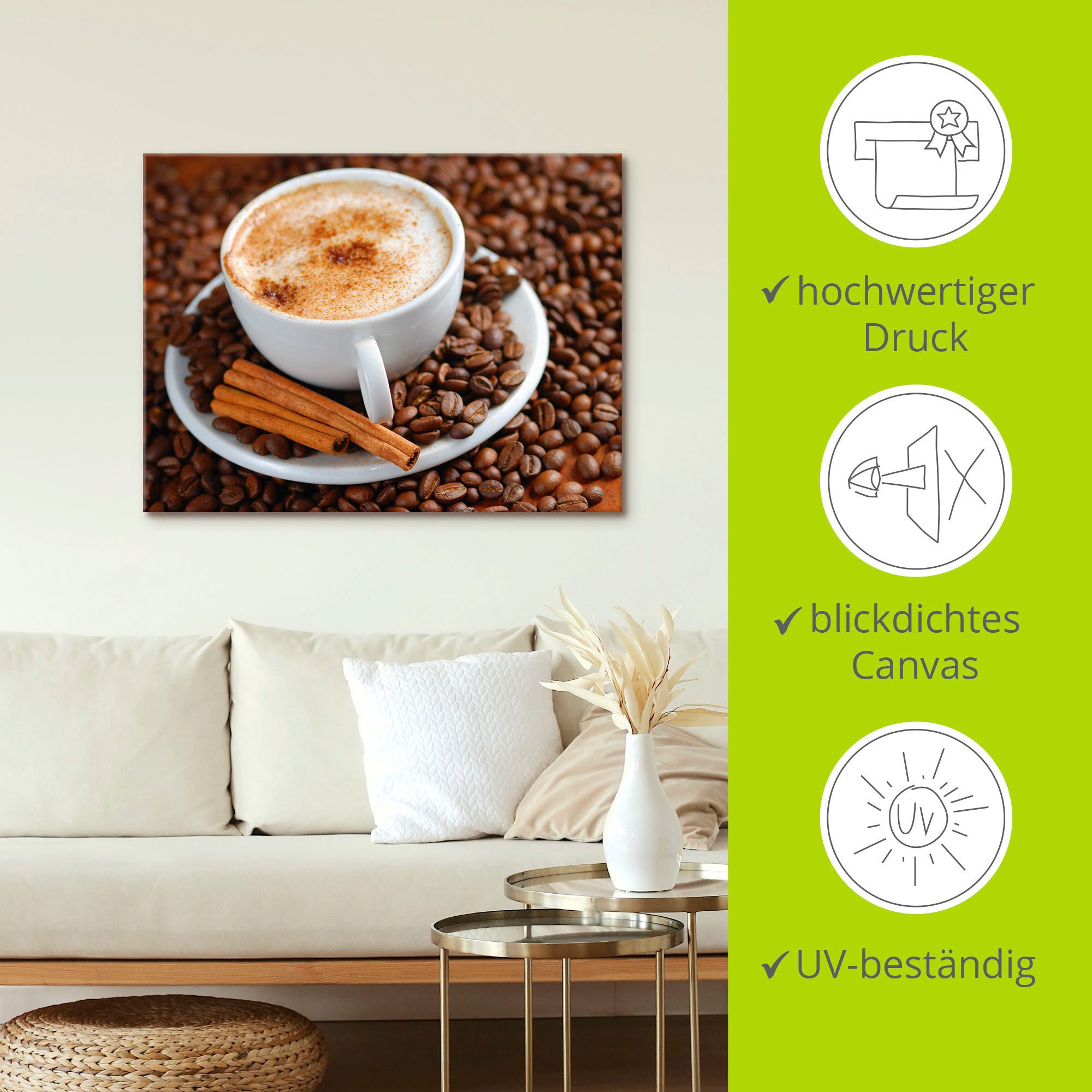 Artland Artprint Cappuccino - koffie als artprint van aluminium, artprint op linnen, muursticker, verschillende maten