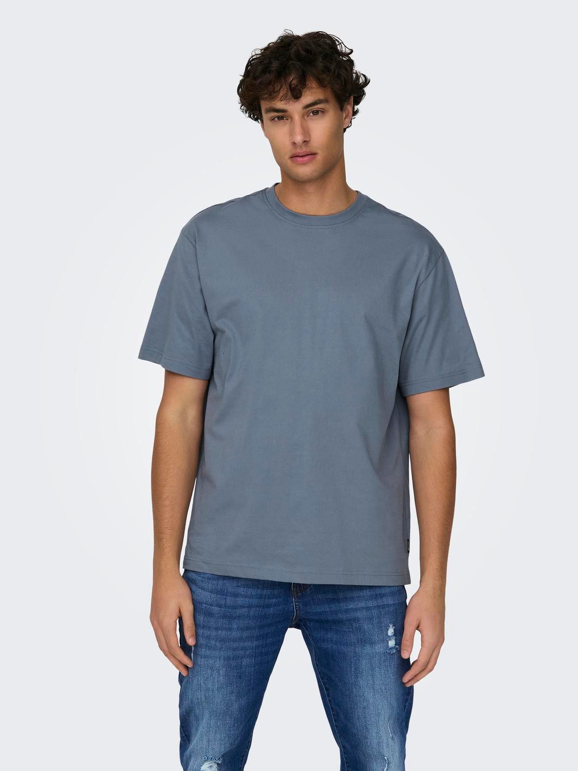 ONLY & SONS Shirt met ronde hals ONSFRED RLX SS TEE heren ronde hals maat S grijs