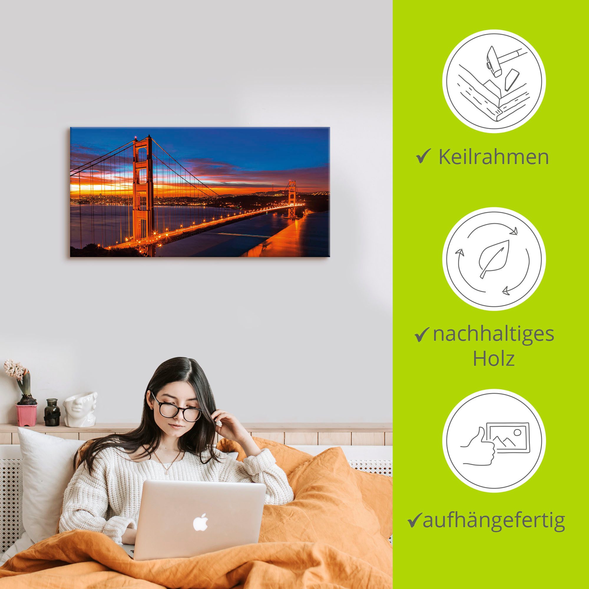 Artland Artprint The Golden Gate Bridge 's morgens vroeg als artprint op linnen, muursticker in verschillende maten