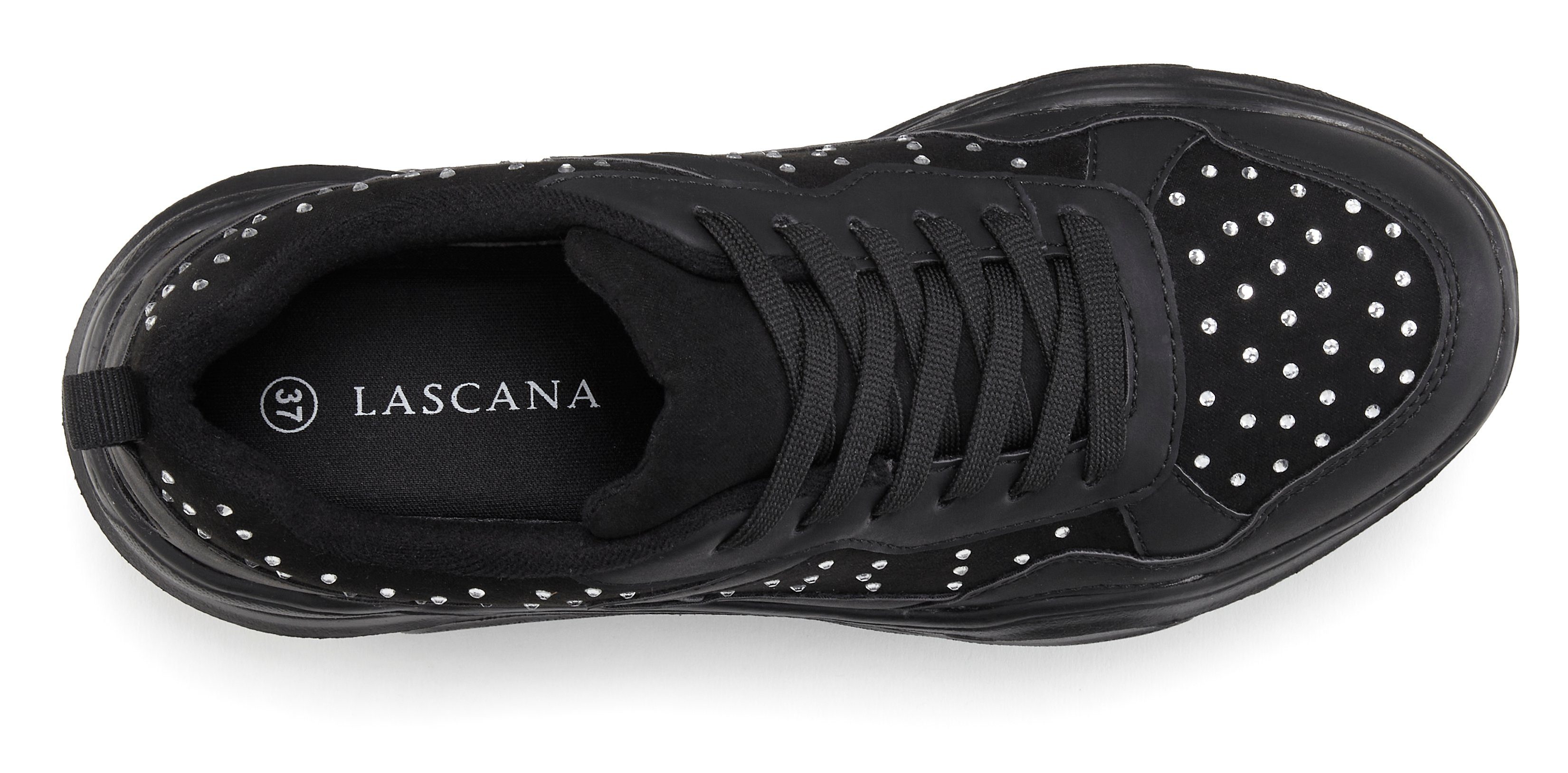 Lascana Sneakers Vrijetijdsschoen, lage schoen bezet met kleine glinsterende steentjes VEGAN
