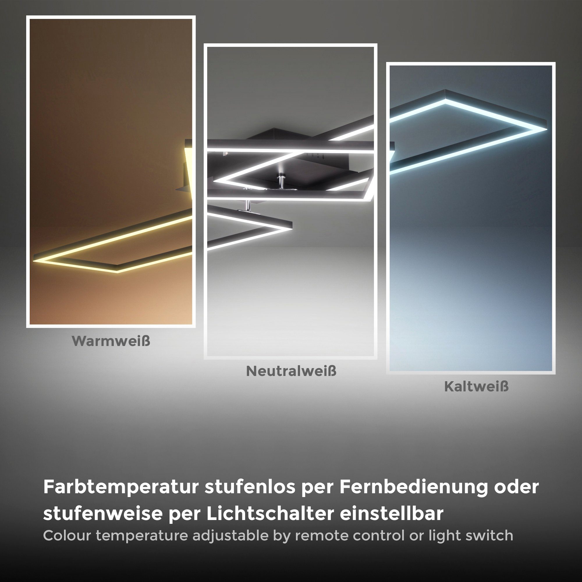 B.K.Licht Led-plafondlamp BK_FR1511 LED frame plafondlamp, kleurtemperatuurregeling, dimbaar (1 stuk)