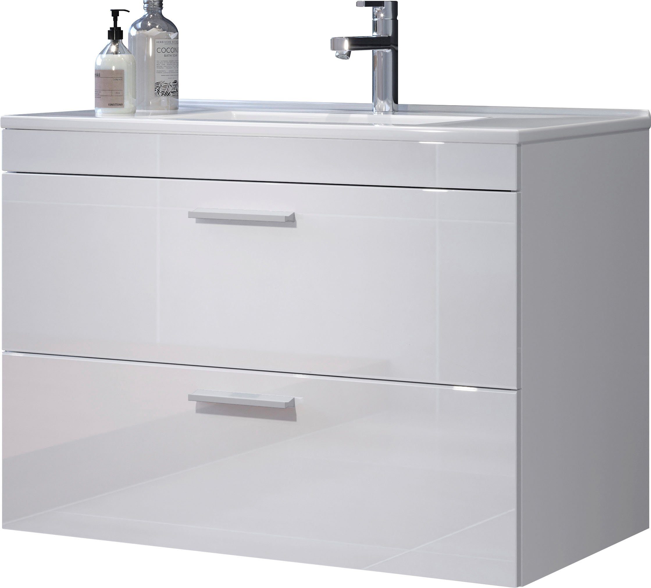 welltime Wastafelonderkast Dormoletto Hangende wastafel in wit hoogglans met inbouwwastafel