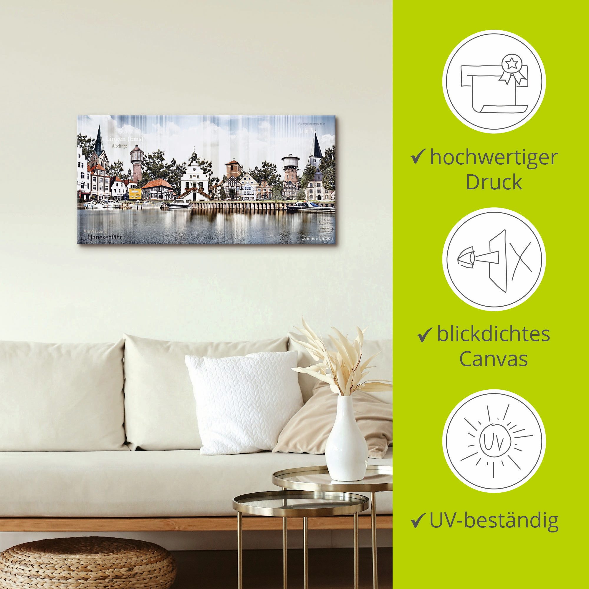 Artland Artprint op linnen Lingen Eems skyline collage