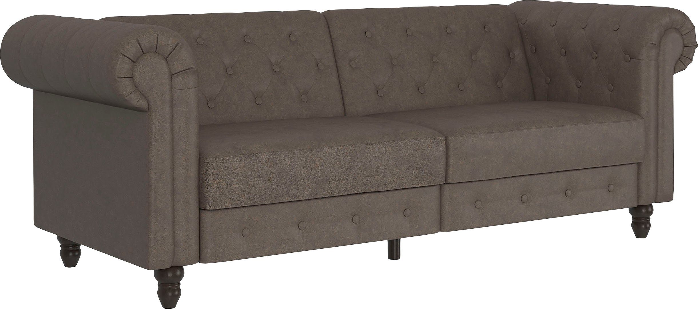 Dorel Home 3-zitsbank Felix, slaapbank 236 cm(ligoppervlak 108 x 190 cm), rugleuning 3-voudig verstelbaar, velours, kunstleer, luxe vintage microvezel