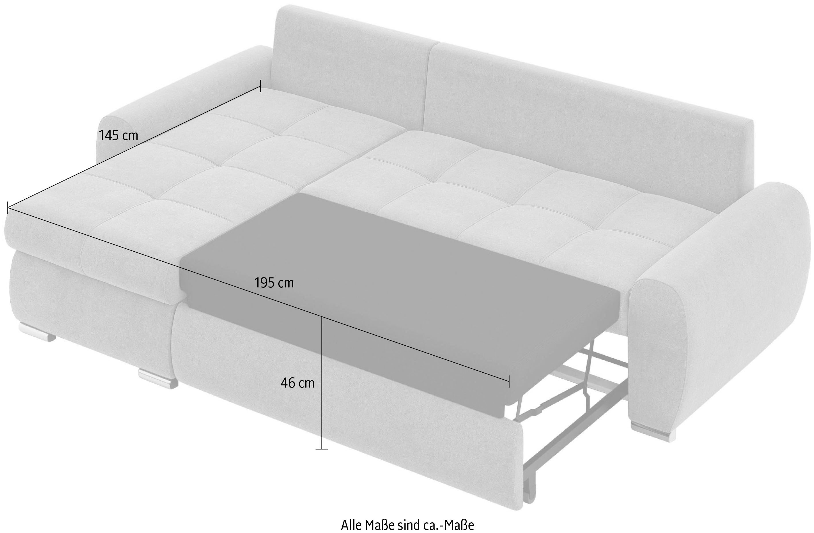 INOSIGN Hoekbank HAVERHILL slaapbank met bedlade, afmetingen B/H/D: 237/89/166 cm
