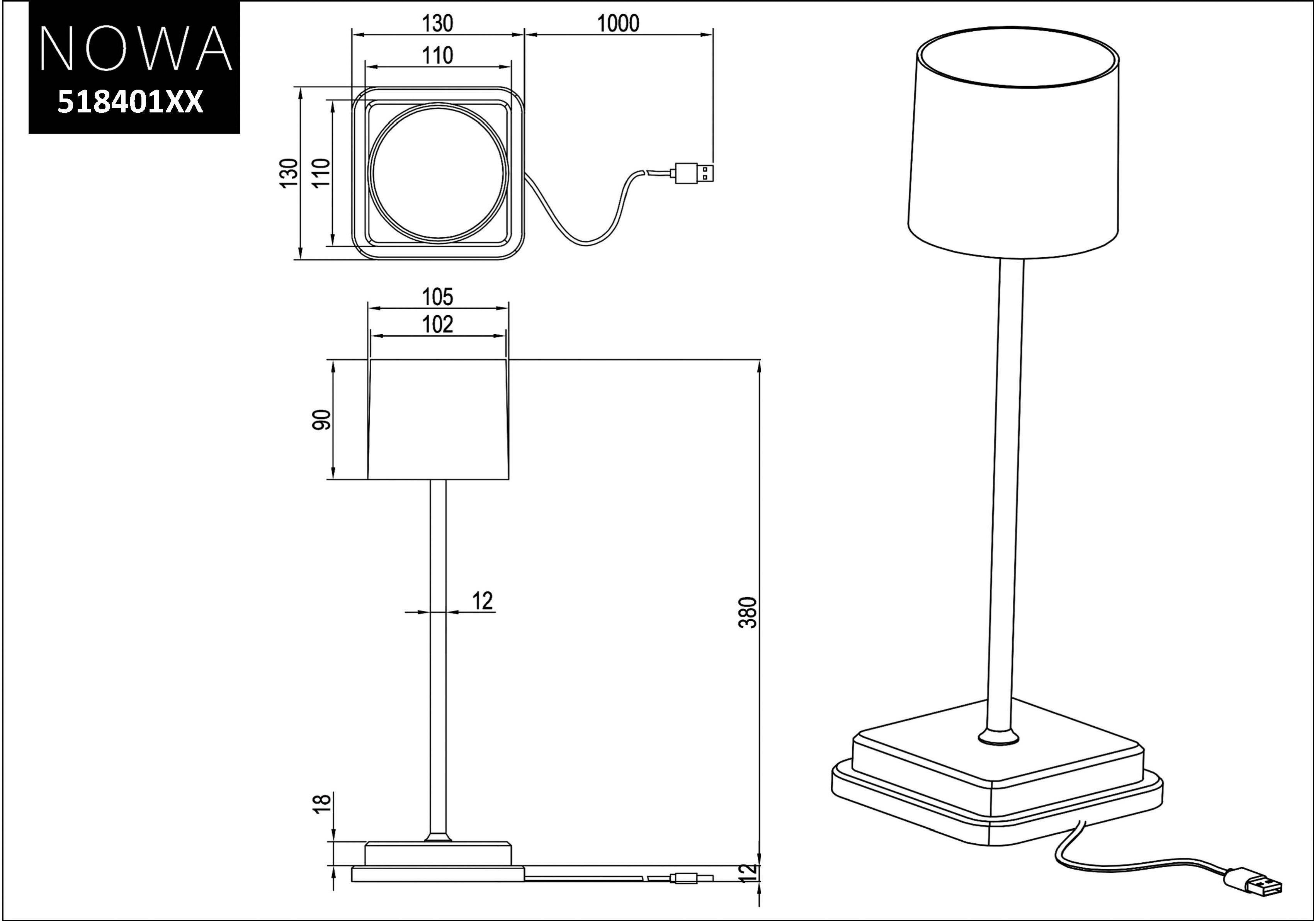 my home Led-tafellamp Lenn mobiele-accu-tafellamp CCT-kleurtemperatuurregeling aanraakfunctie IP54 traploos dimbaar (1 stuk)