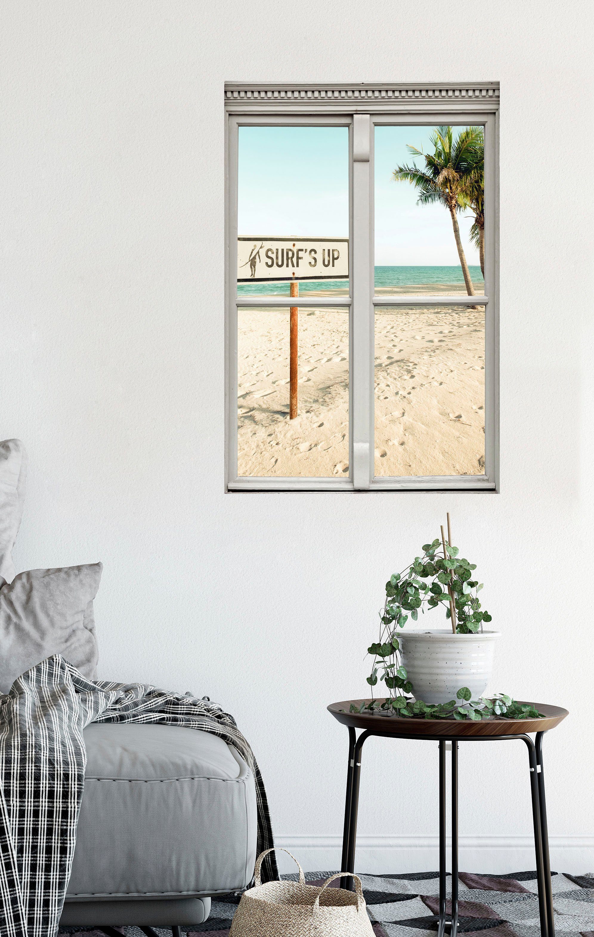 queence Wandfolie Surf's up Muursticker, muurdecoratie, zelfklevend, 3D, raam